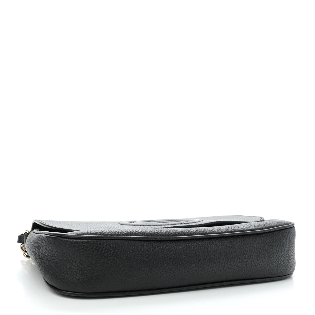 Pebbled Calfskin Medium Soho Flap Crossbody Black