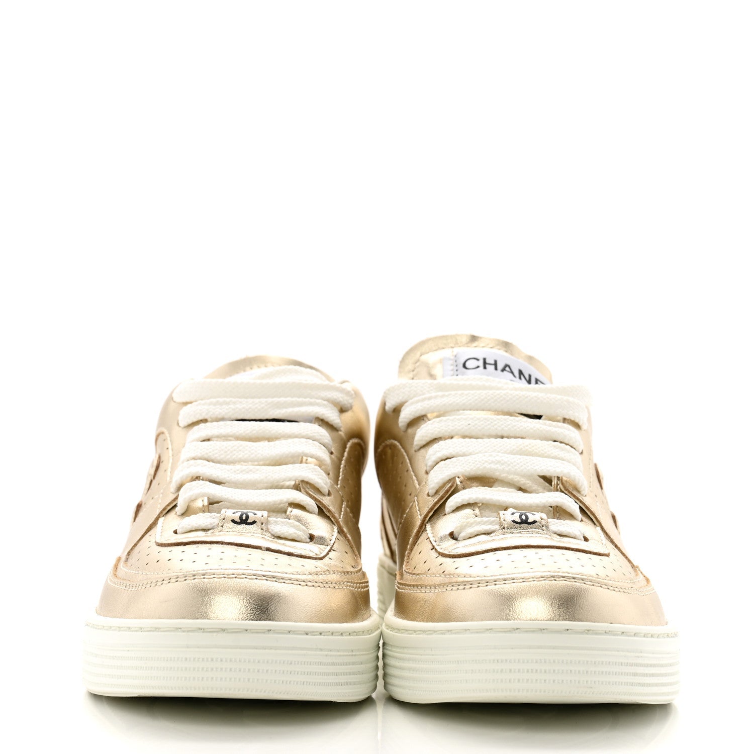 Laminated Calfskin CC Womens Sneakers 36.5 Golden