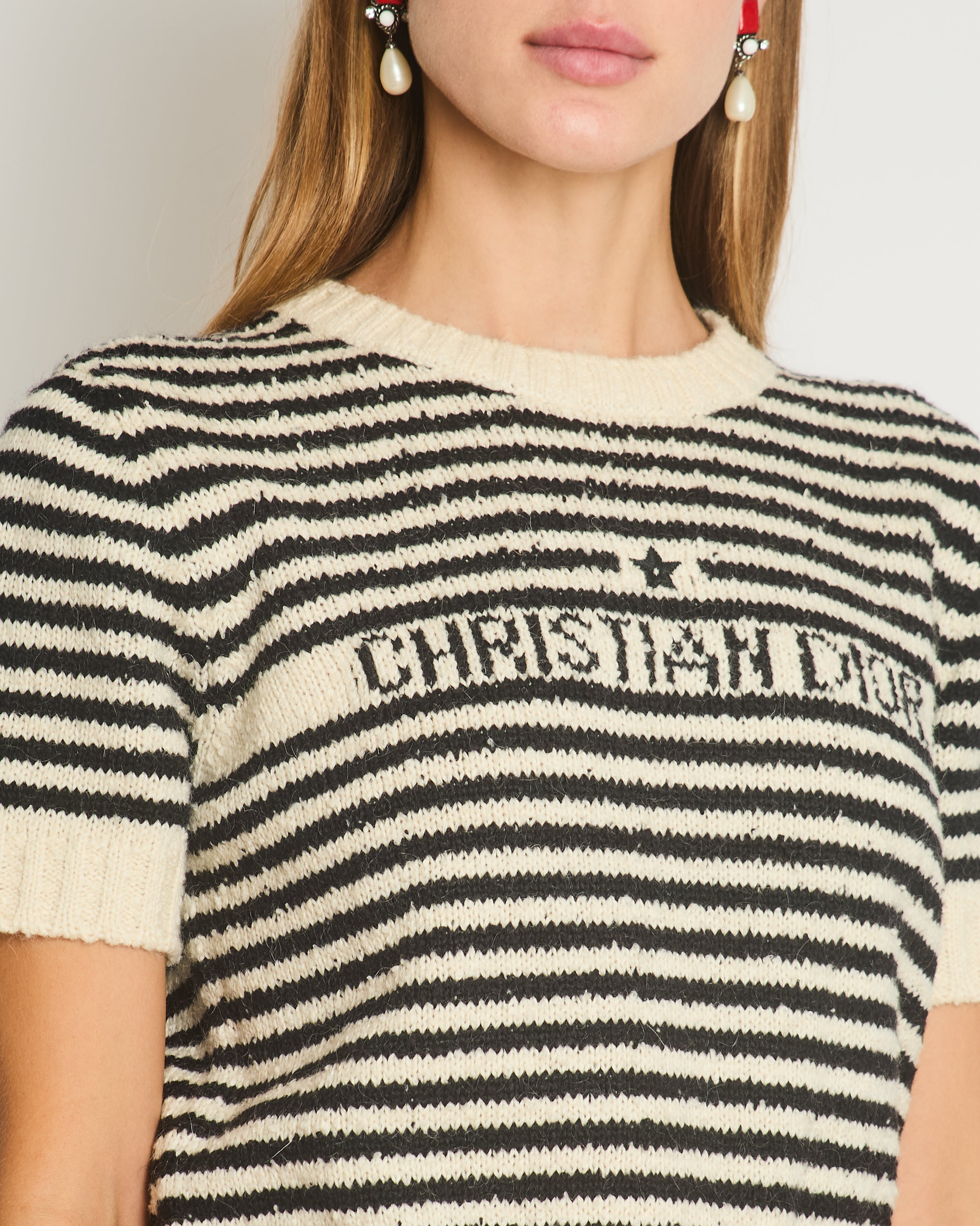 Christian Dior Black Striped Logo Short Sleeve Jumper Size FR 44 (UK 16)