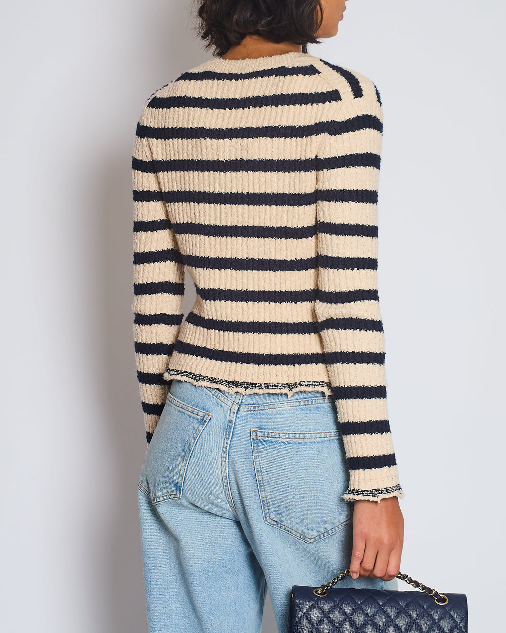 Christian Dior Cream and Navy Striped Knitted Cardigan and Top Set Size FR 36 (UK 8) RRP £2,100