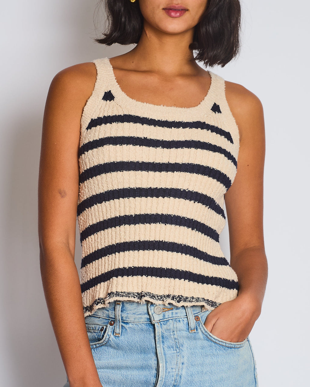 Christian Dior Cream and Navy Striped Knitted Cardigan and Top Set Size FR 36 (UK 8) RRP £2,100