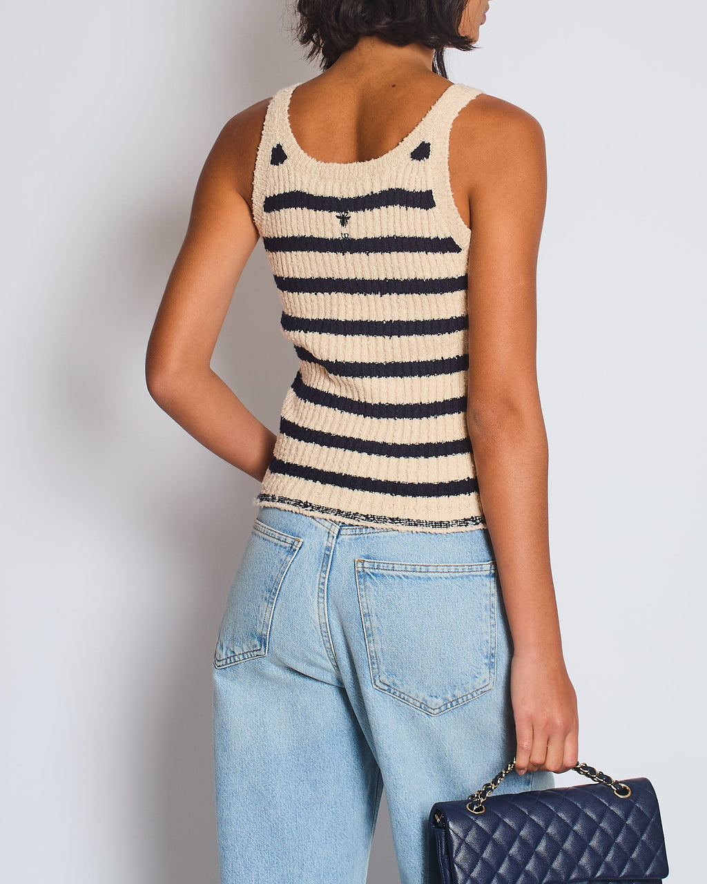 Christian Dior Cream and Navy Striped Knitted Cardigan and Top Set Size FR 36 (UK 8) RRP £2,100