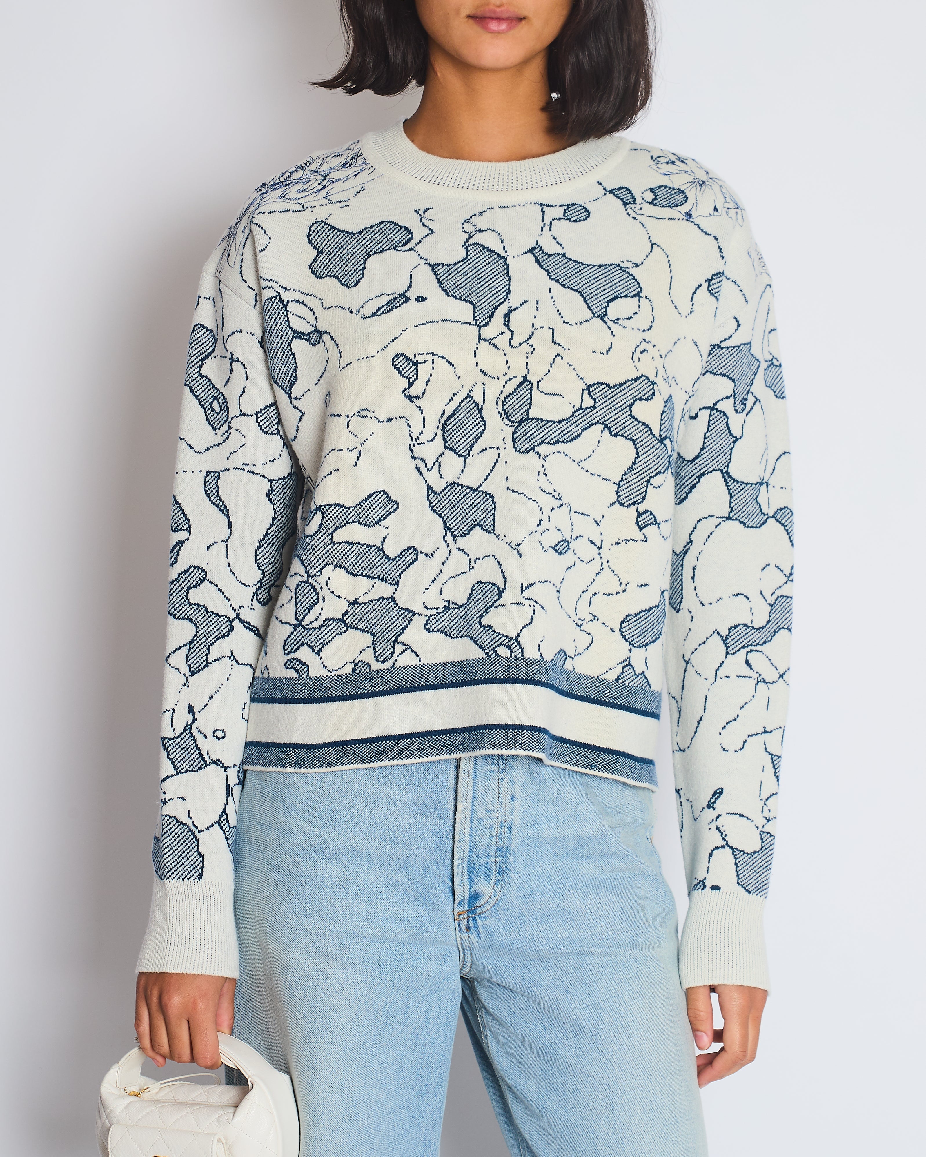 Christian Dior Blue and White Around the World Cashmere Jumper with Embroidery and Logo Band Size FR 36 (UK 8)