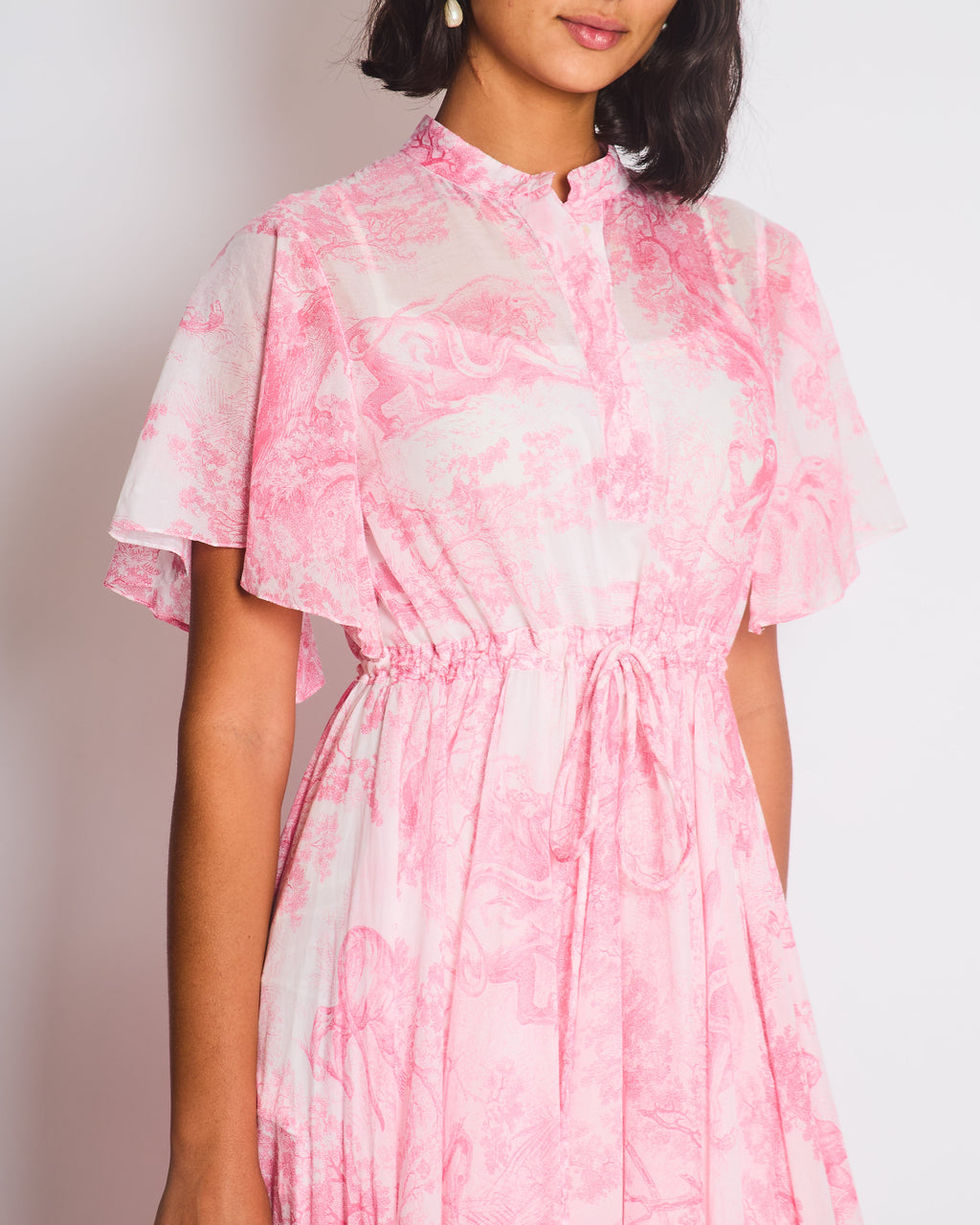 Christian Dior Light Pink, White Toile de Jouy Sauvage Cotton Printed Midi Dress Size FR 38 (UK 10)