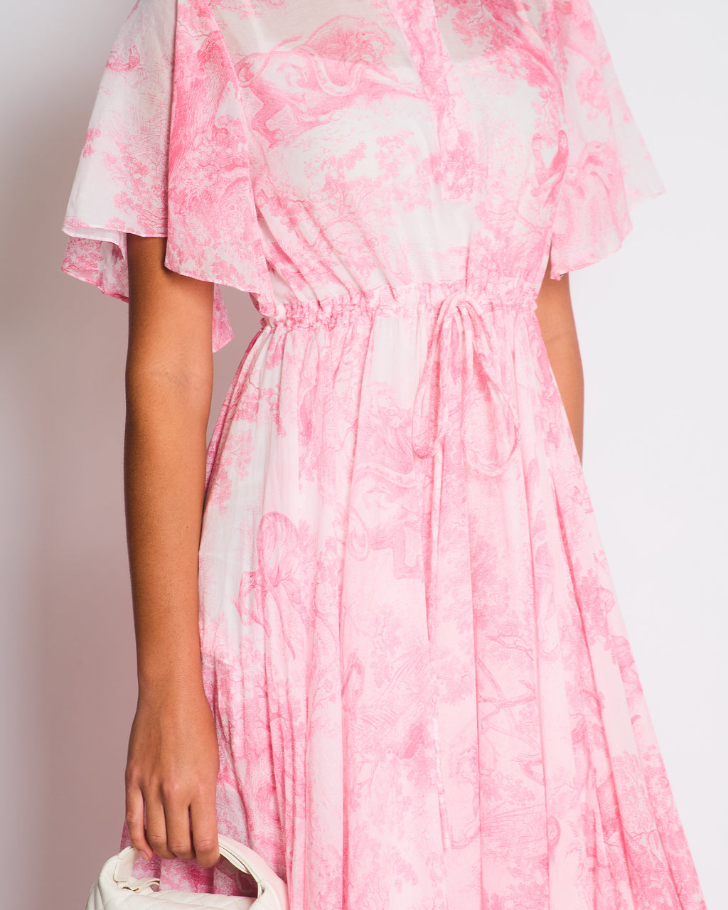 Christian Dior Light Pink, White Toile de Jouy Sauvage Cotton Printed Midi Dress Size FR 38 (UK 10)