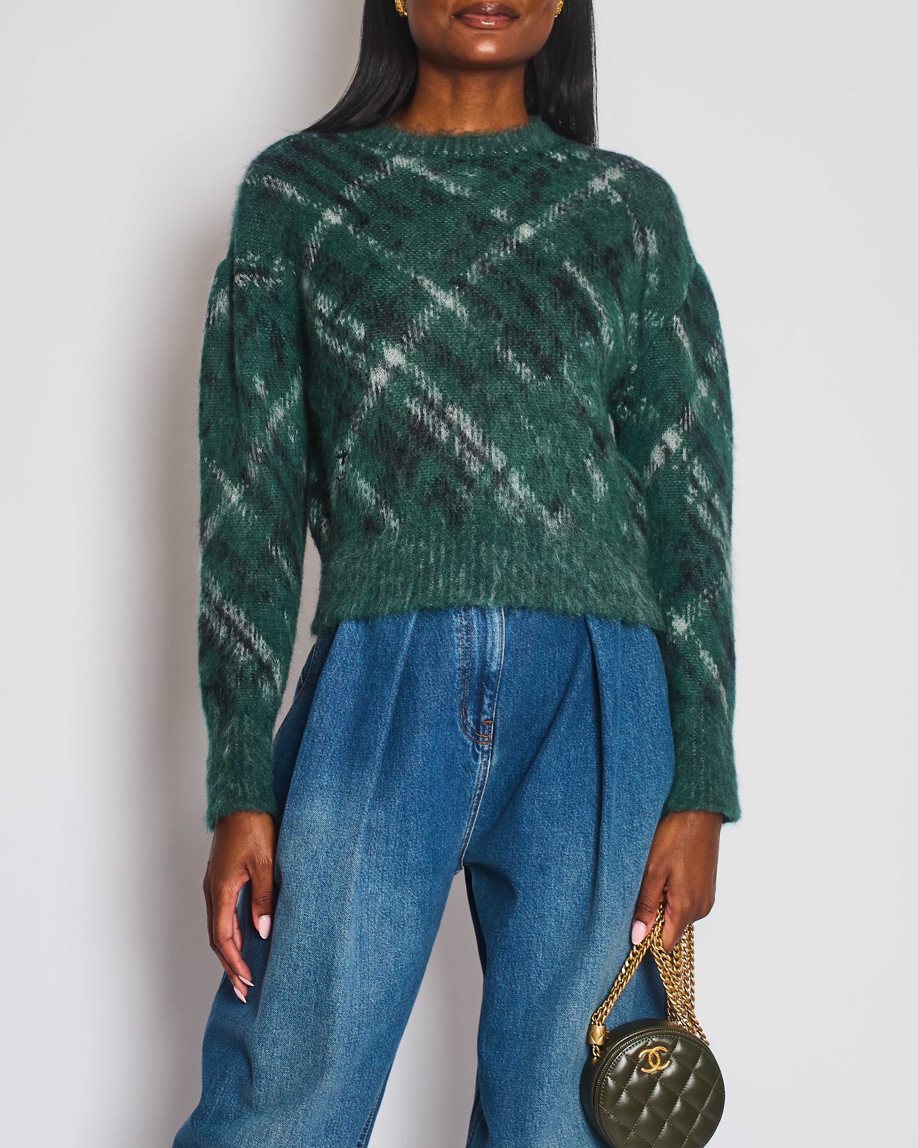 Christian Dior Forest Green Checkered Mohair Jumper Size FR 38 (UK 10)