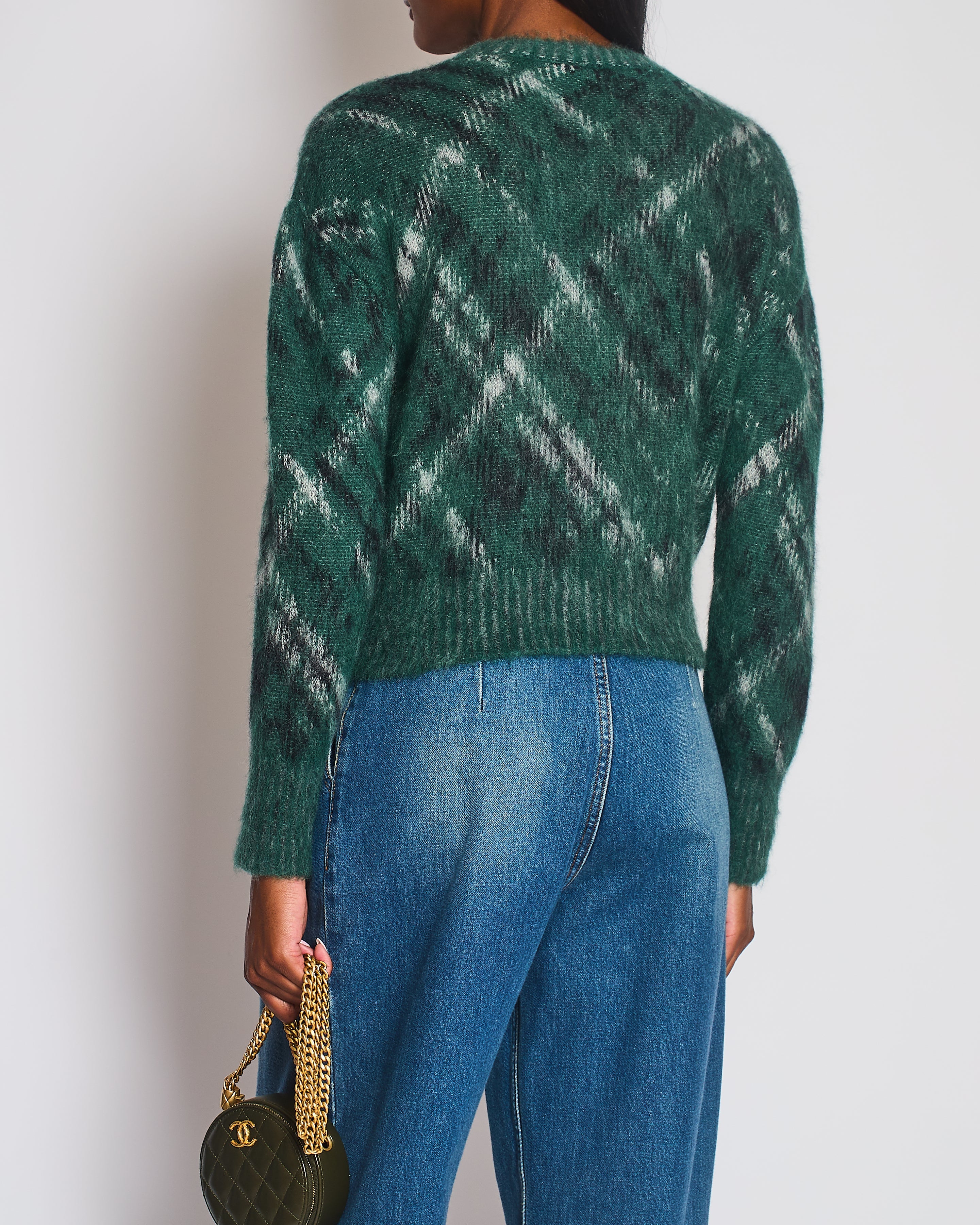 Christian Dior Forest Green Checkered Mohair Jumper Size FR 38 (UK 10)