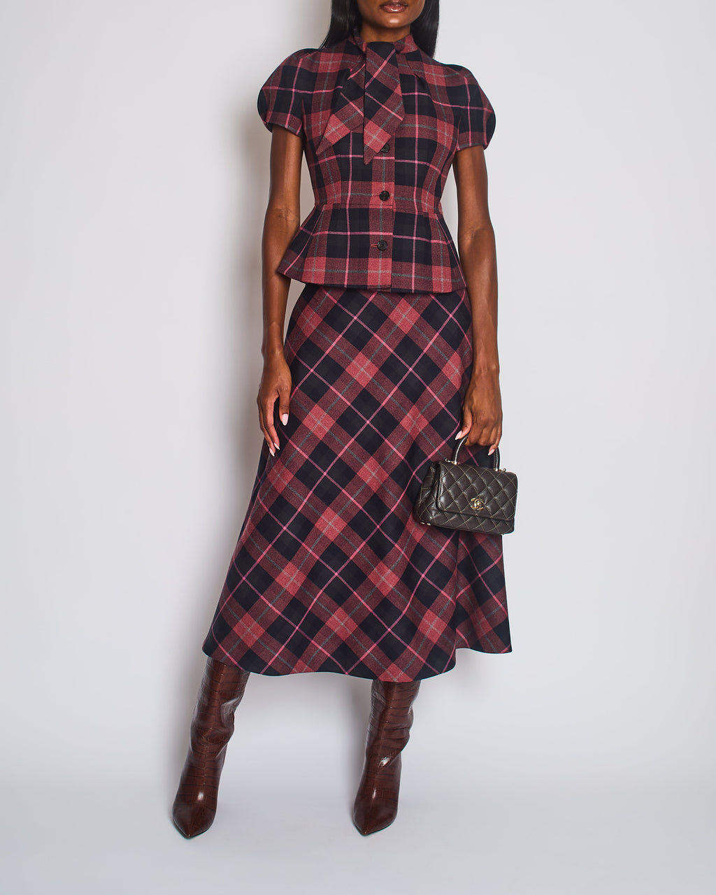 Christian Dior Red, Navy & Grey Check'n'Dior Fitted Short-Sleeved Barr Jacket Size FR 38 (UK 10)