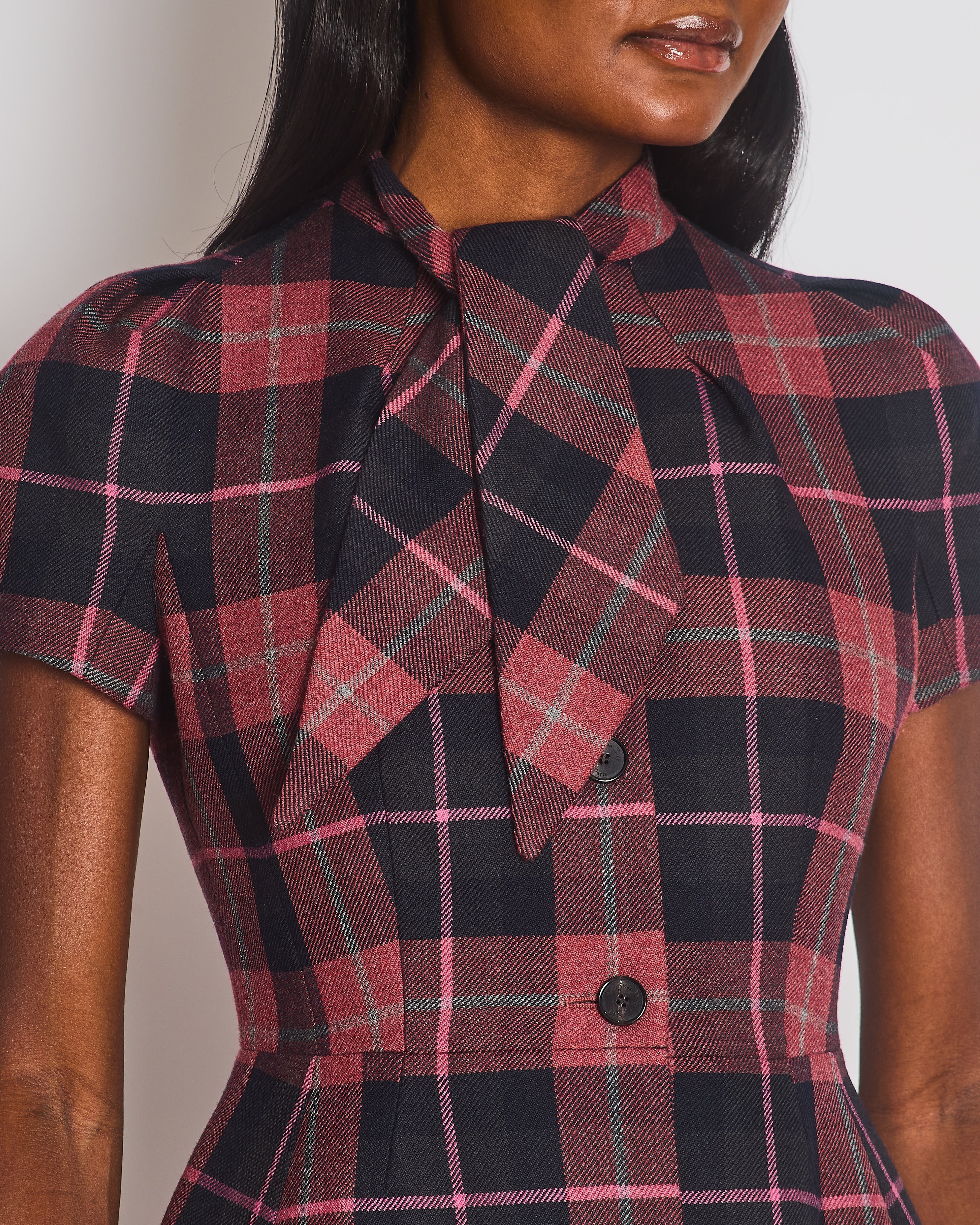 Christian Dior Red, Navy & Grey Check'n'Dior Fitted Short-Sleeved Barr Jacket Size FR 38 (UK 10)