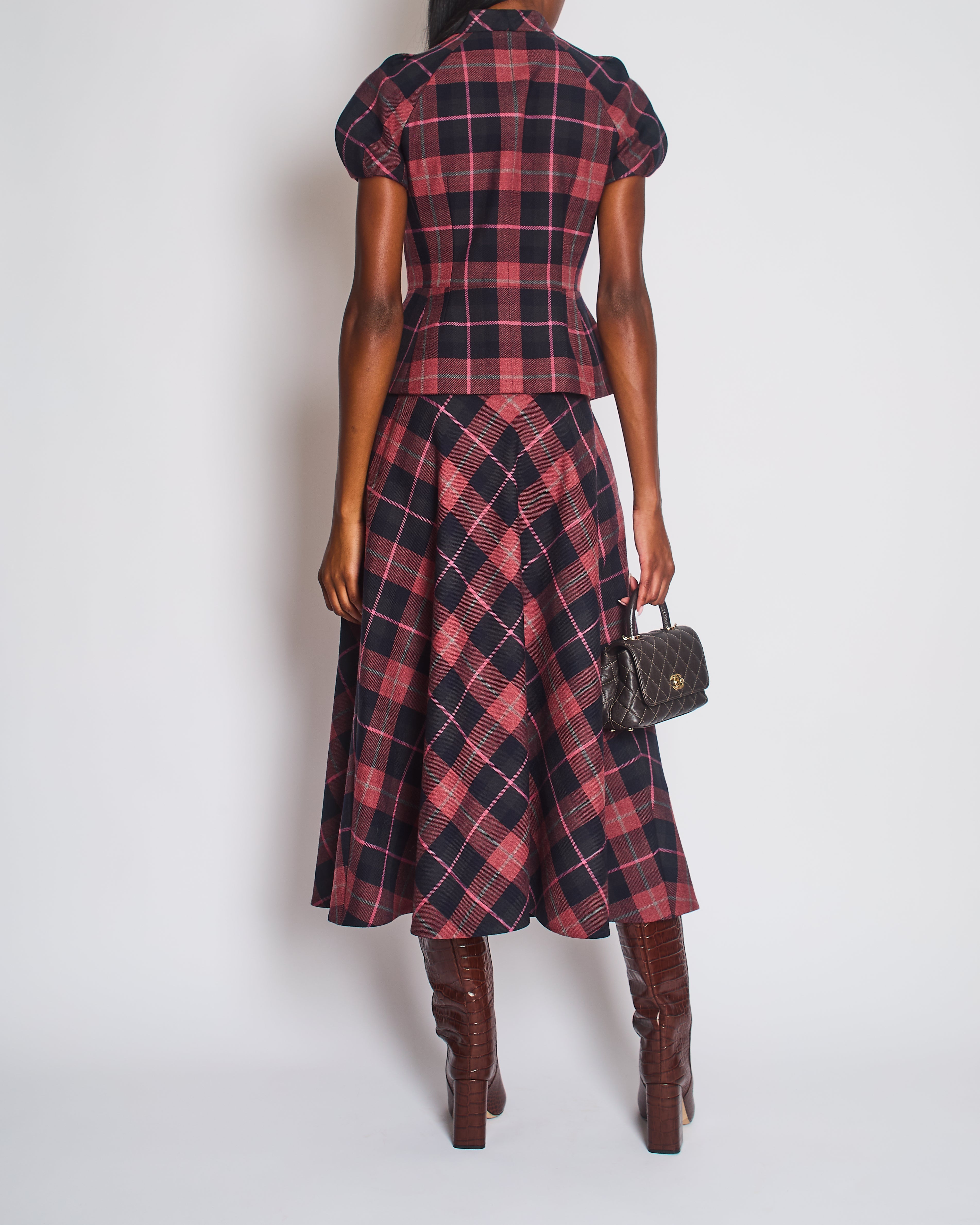 Christian Dior Red, Navy & Grey Check'n'Dior Fitted Short-Sleeved Barr Jacket Size FR 38 (UK 10)