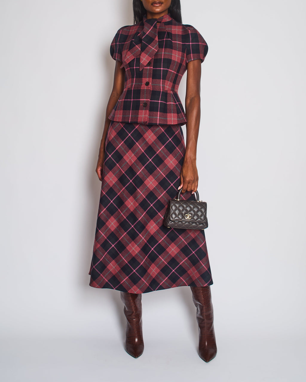Christian Dior Red, Navy & Grey Check'n'Dior Fitted Short-Sleeved Barr Jacket Size FR 38 (UK 10)