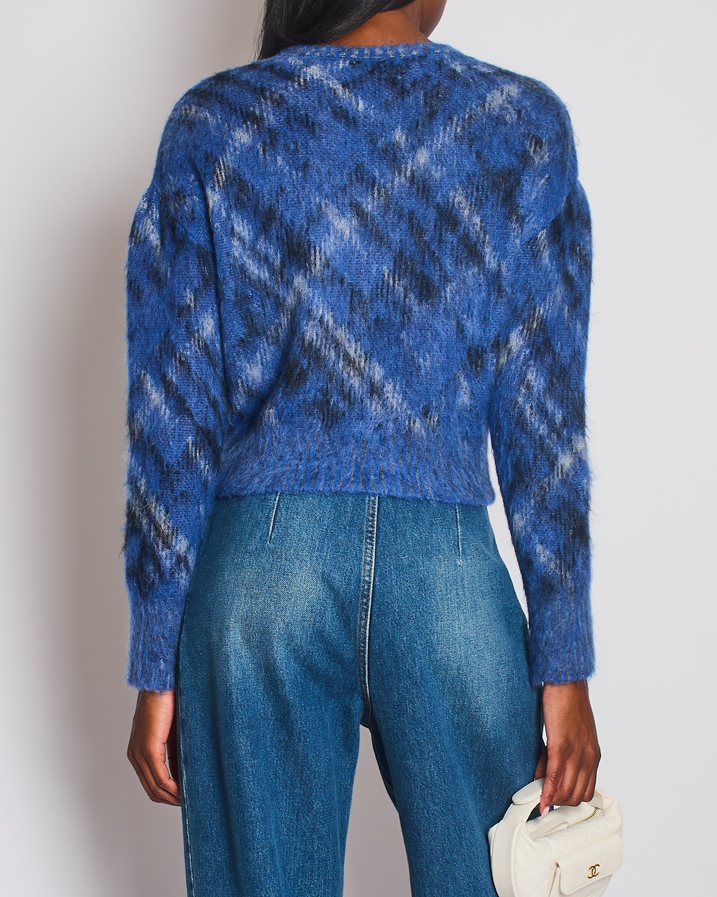 Christian Dior Blue Checkered Mohair Jumper Size FR 38 (UK 10)