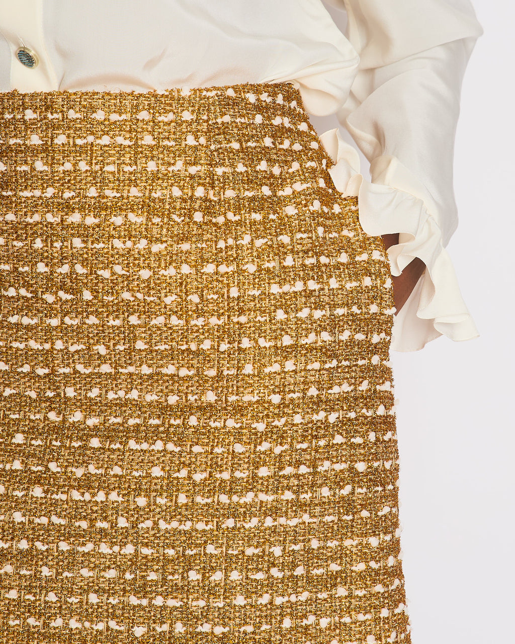 Louis Vuitton Gold Tweed Mini Skirt with Pocket Detail Size FR 40 (UK 12)