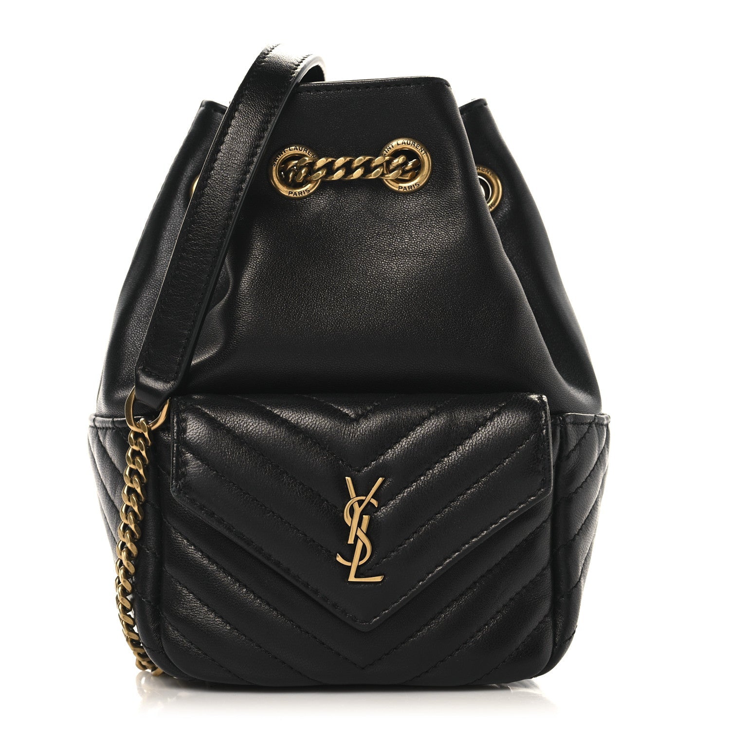 Lambskin Matelasse Monogram Joe Nano Bucket Bag Black