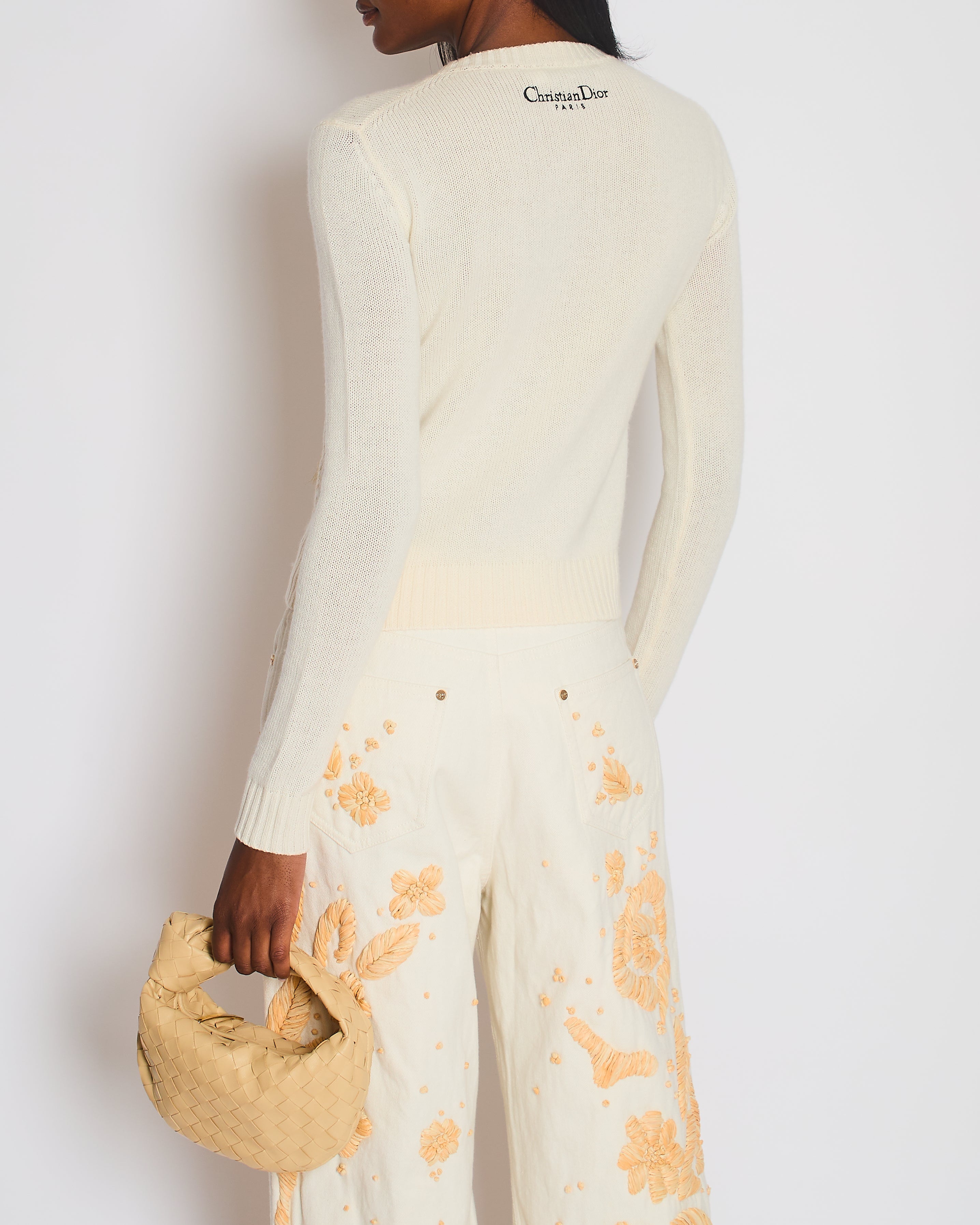 Christian Dior Cream Butterly Embroidered Jumper with Logo Detail Size FR 36 (UK 8)