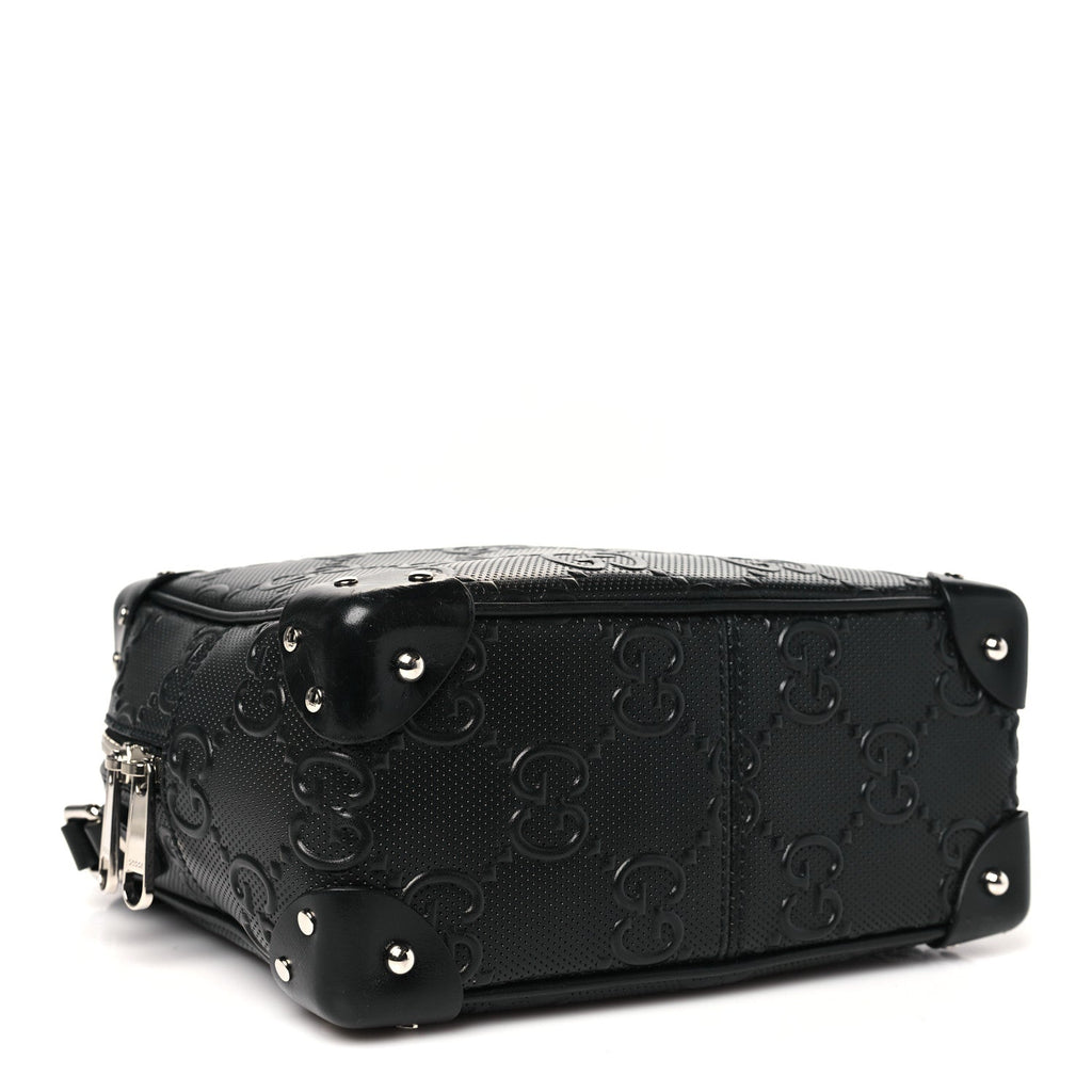 Calfskin GG Tennis Embossed Square Messenger Bag Black