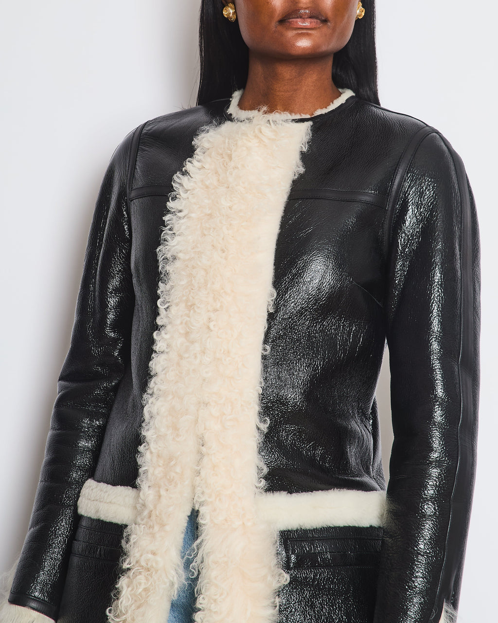 Louis Vuitton Black Leather, Shearling Lined Coat Size FR 36 (UK 8)