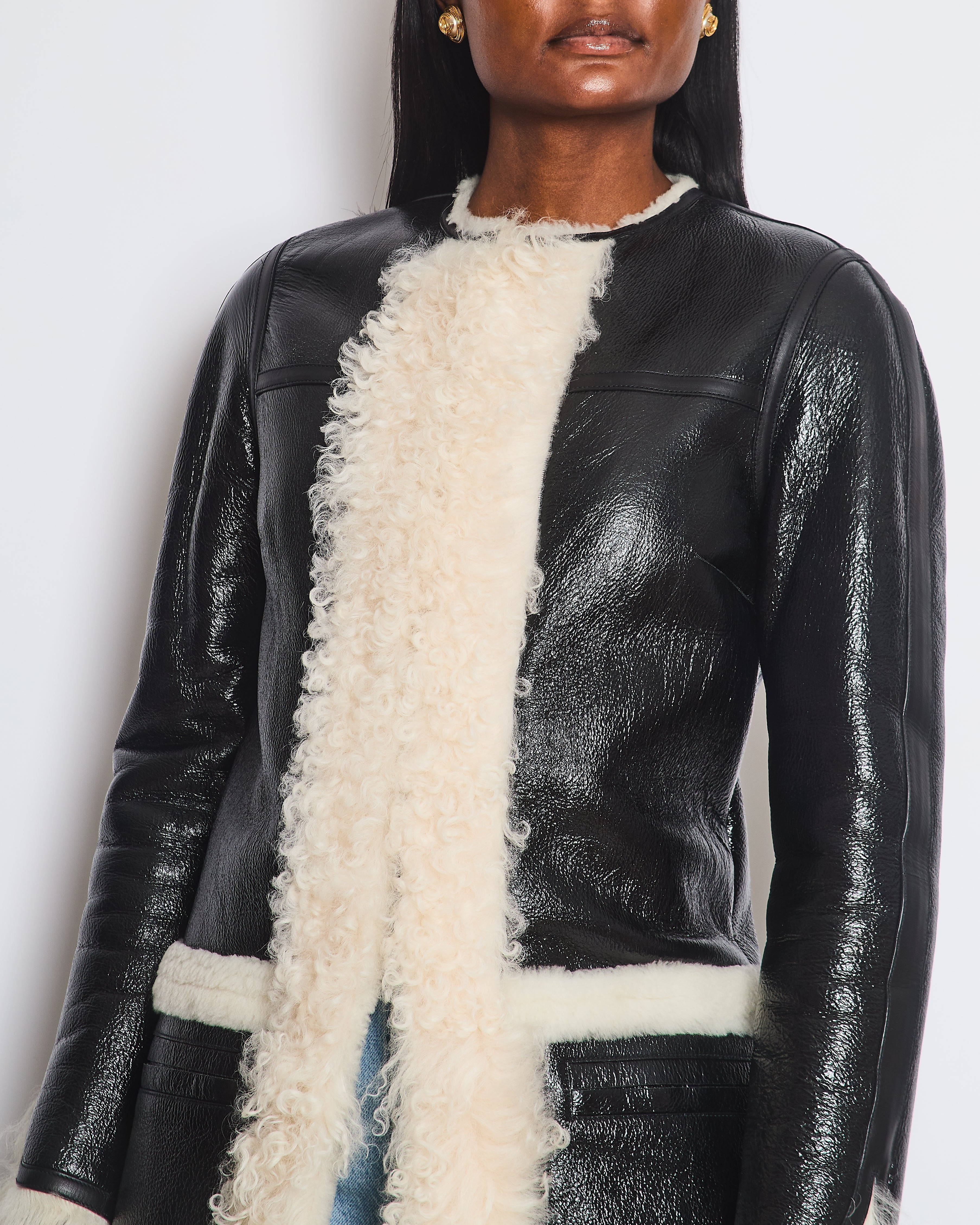 Louis Vuitton Black Leather, Shearling Lined Coat Size FR 36 (UK 8)