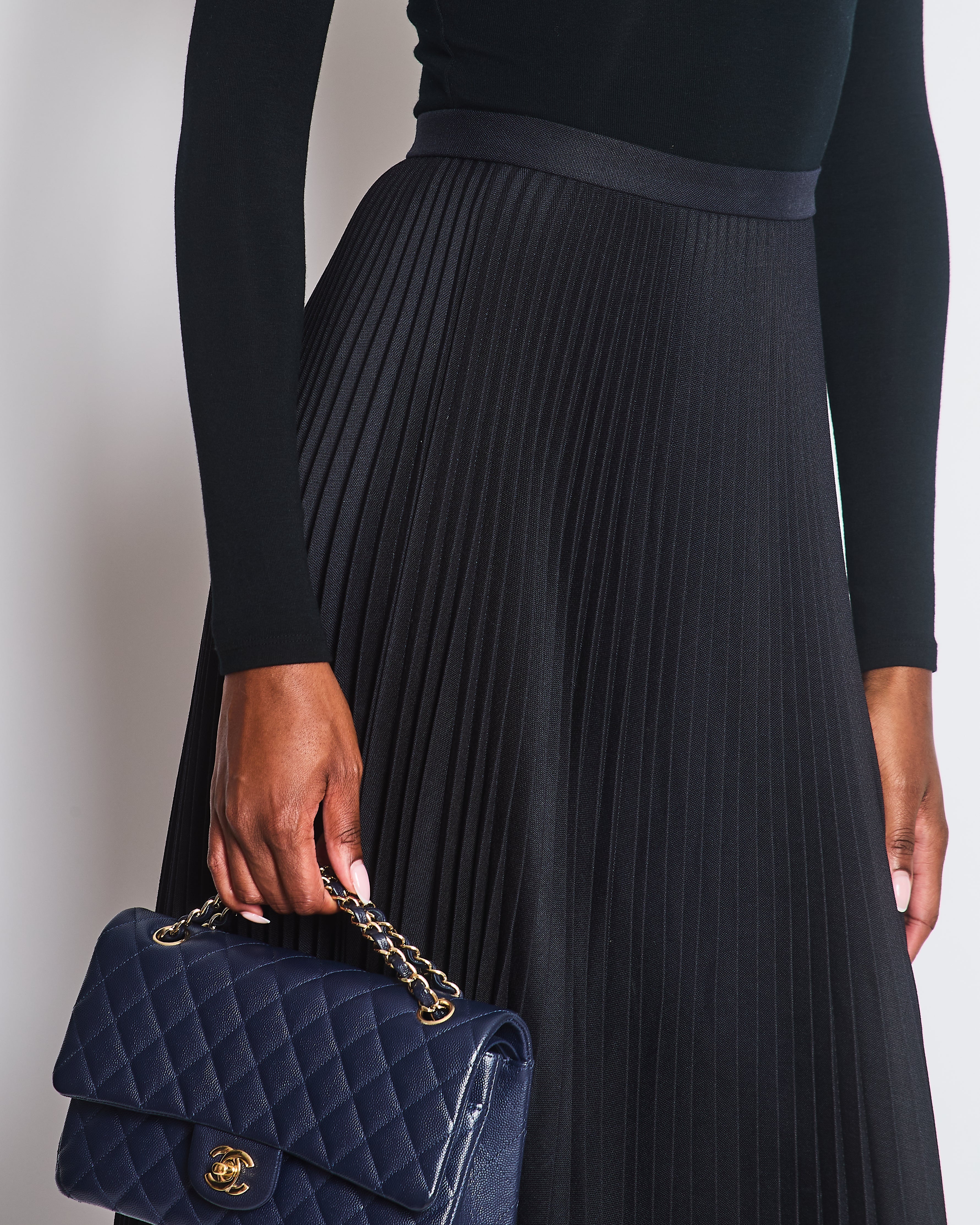 Christian Dior Navy Pleated Wool Midi Skirt Size FR 36 (UK 8)