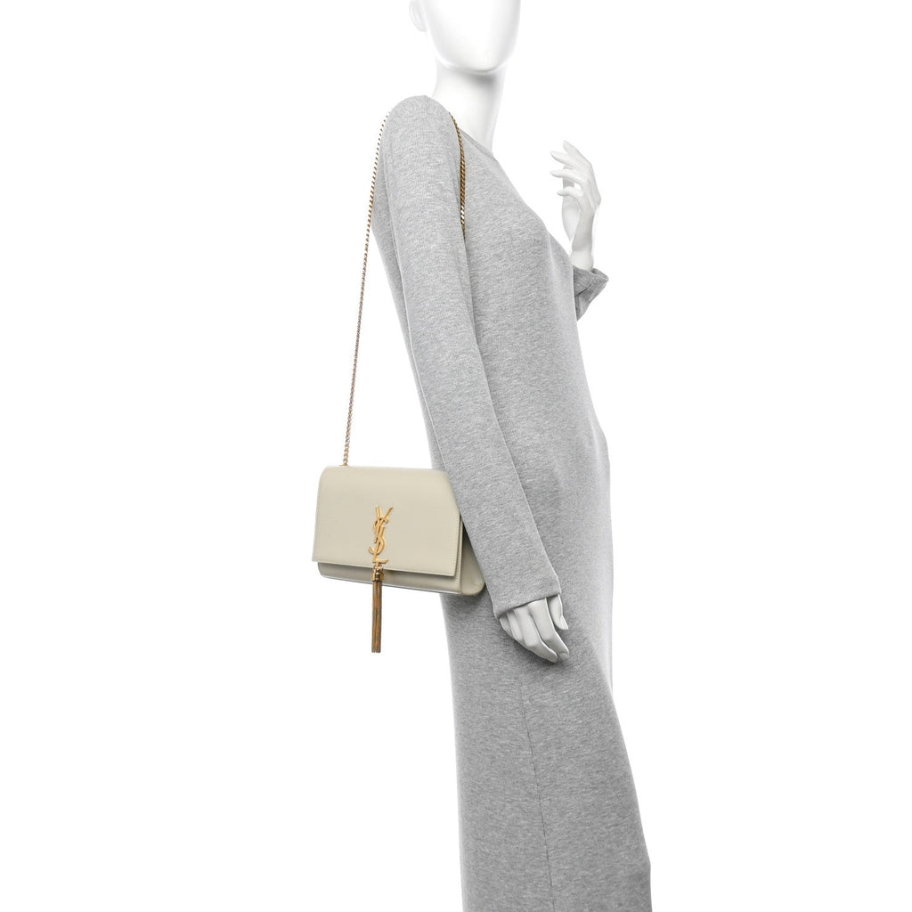 Grain De Poudre Calfskin Medium Classic Monogram Kate Tassel Satchel Crema Soft