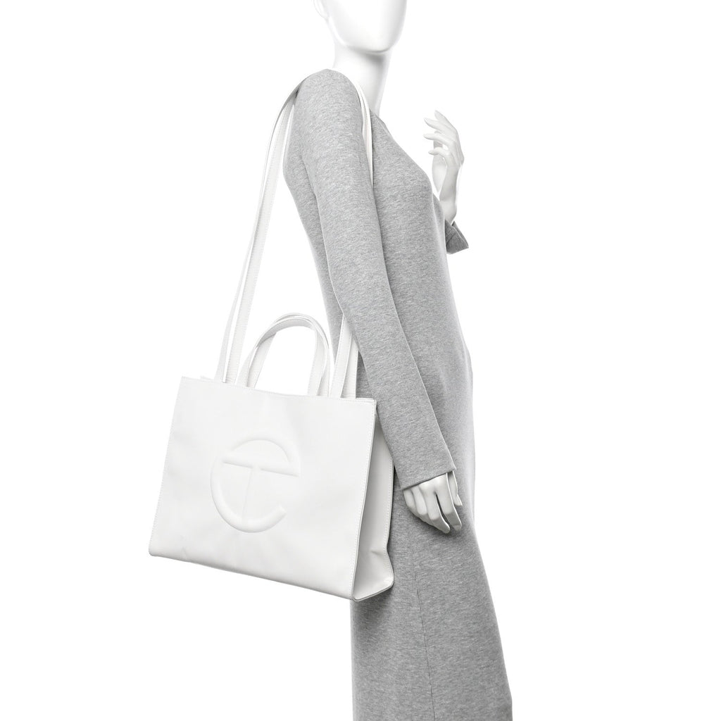 Vegan Leather Medium Shopping Bag White