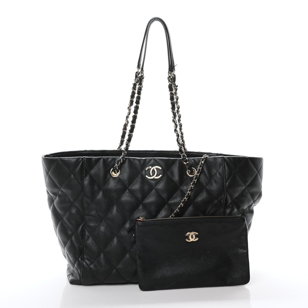 Caviar Quilted Large Shopping Tote Black