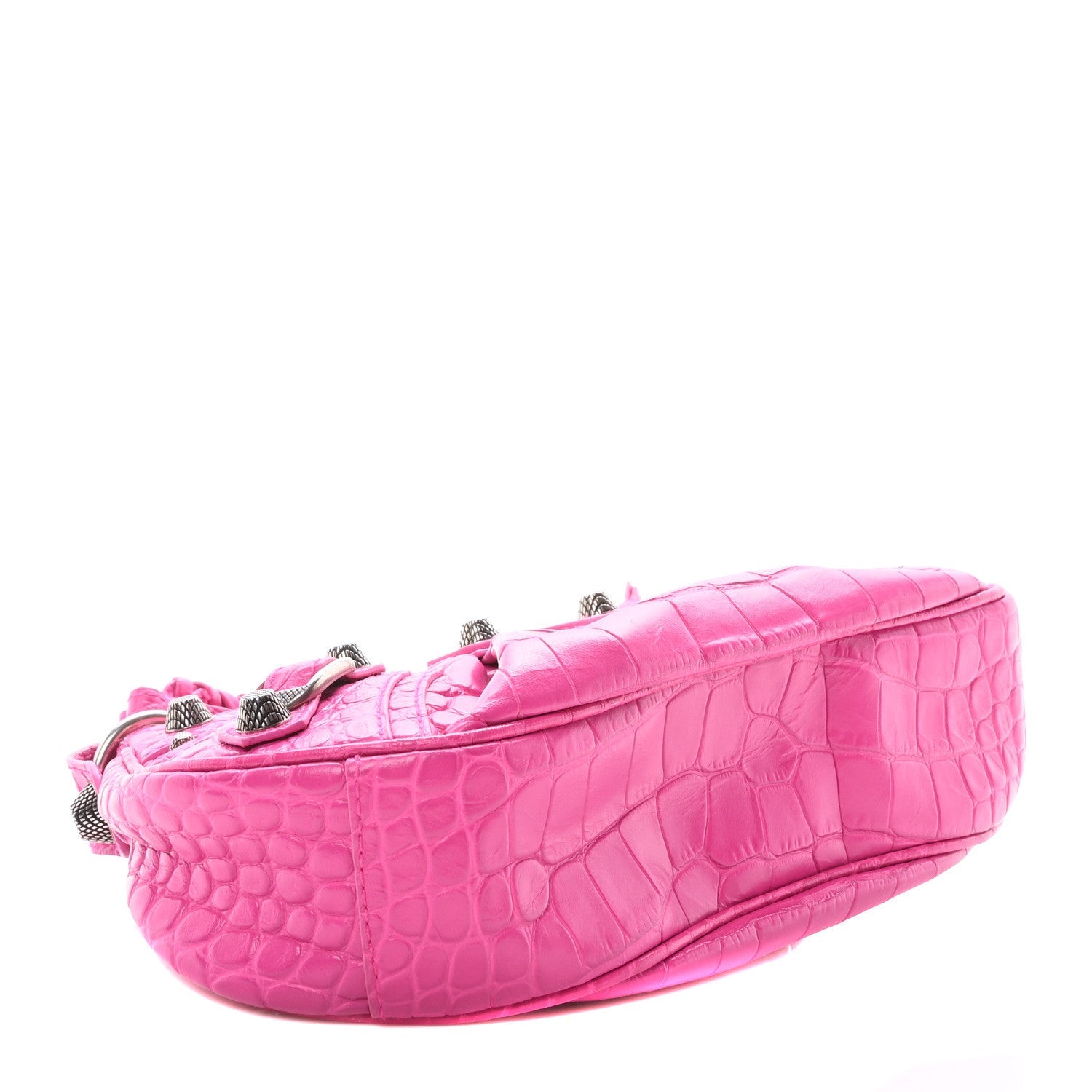 Extra Supple Calfskin Crocodile Embossed XS Le Cagole Shoulder Bag Lipstick Pink