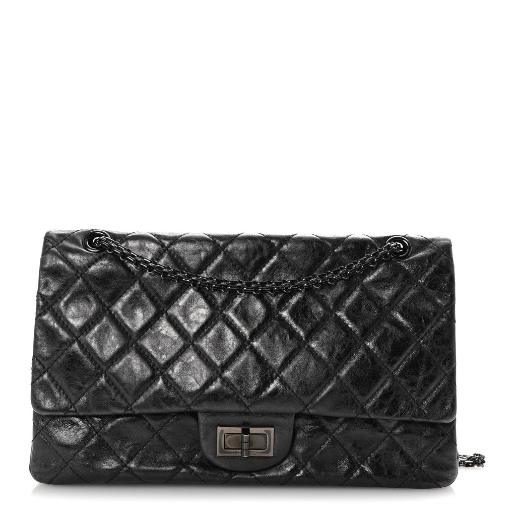 Metallic Aged Calfskin Quilted 2.55 Reissue 227 Flap So Black