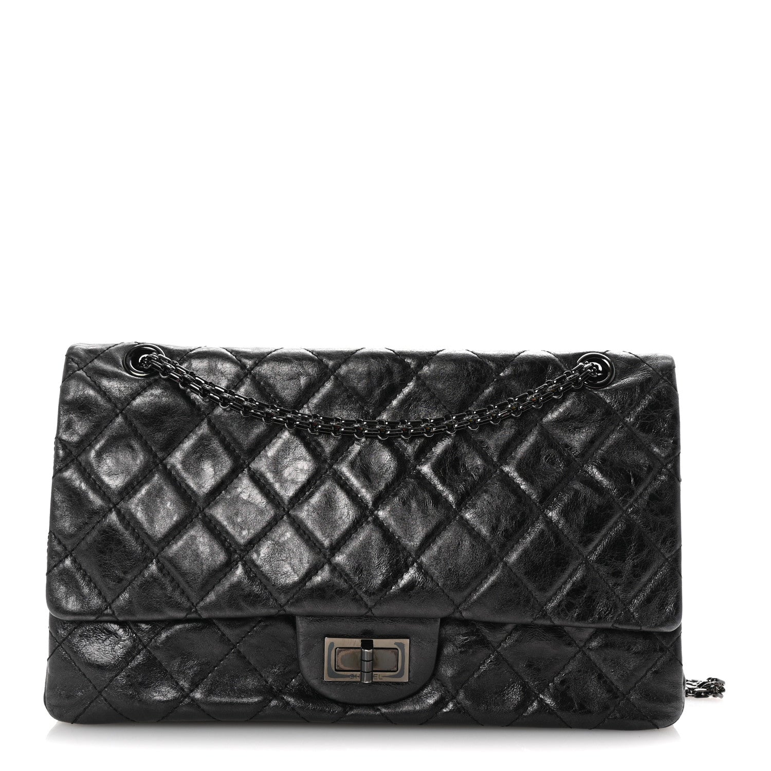 Metallic Aged Calfskin Quilted 2.55 Reissue 227 Flap So Black