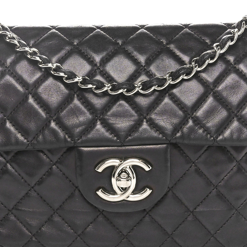 Washed Lambskin Quilted Maxi Single Flap Black