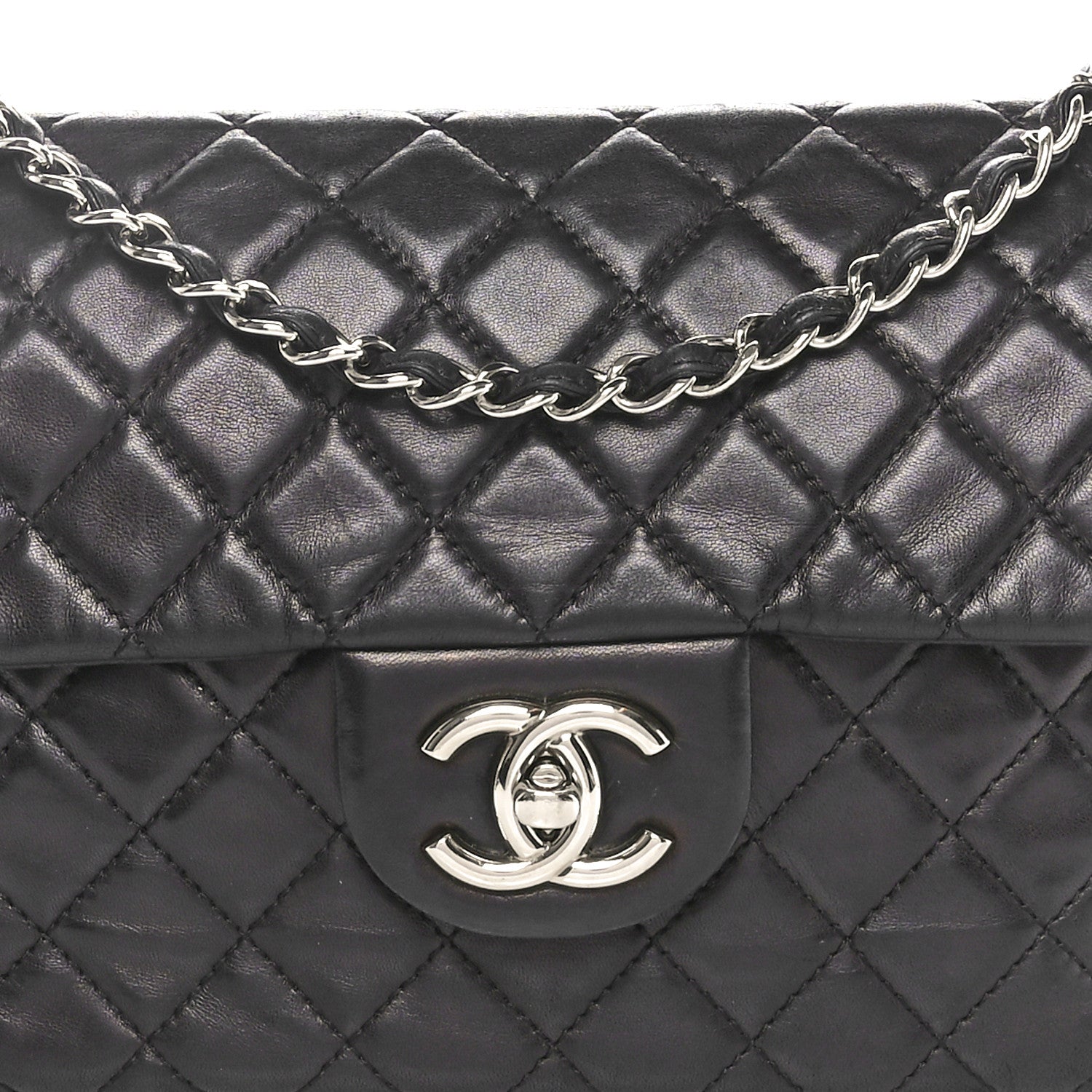 Washed Lambskin Quilted Maxi Single Flap Black