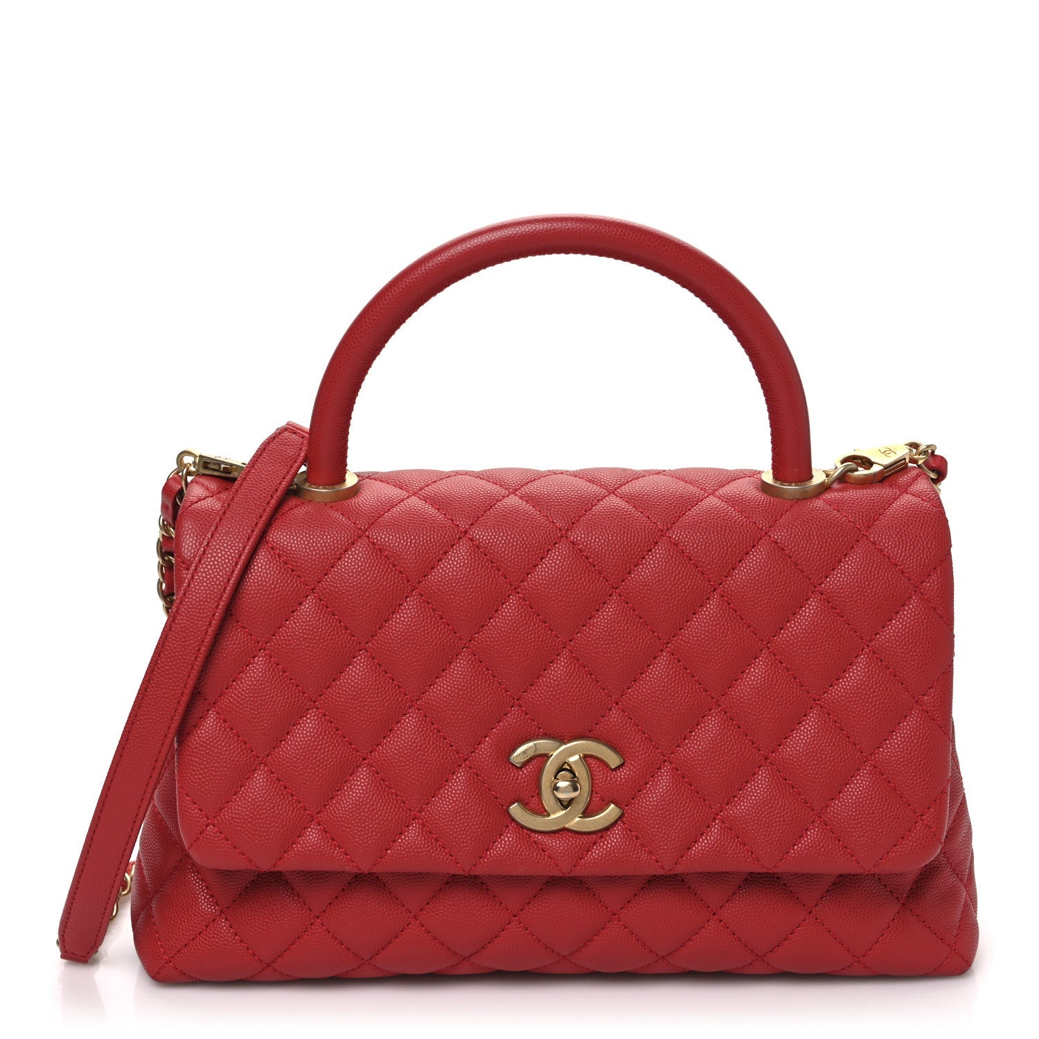 Caviar Quilted Small Coco Handle Flap Red