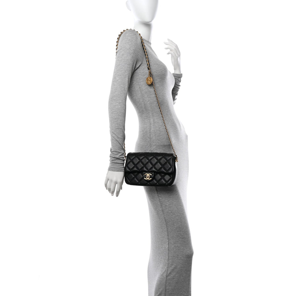 Caviar Quilted Chain Soul Flap Black