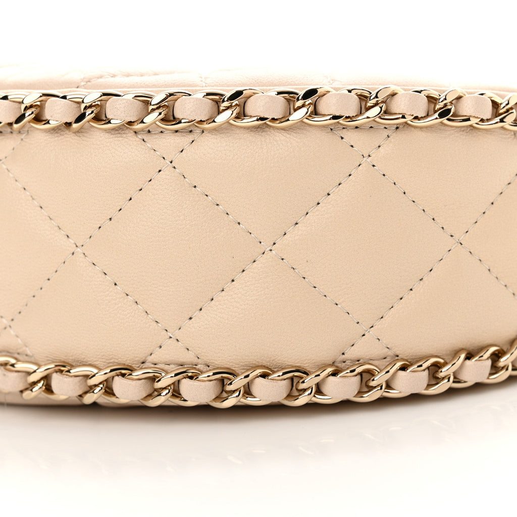 Lambskin Quilted Small Hobo Bag Light Beige