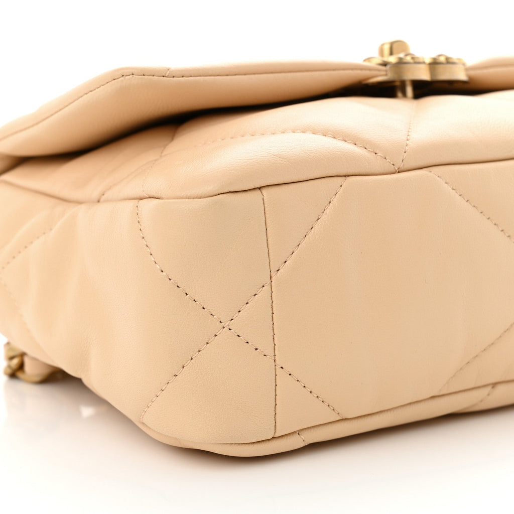 Shiny Goatskin Quilted Medium Chanel 19 Flap Beige
