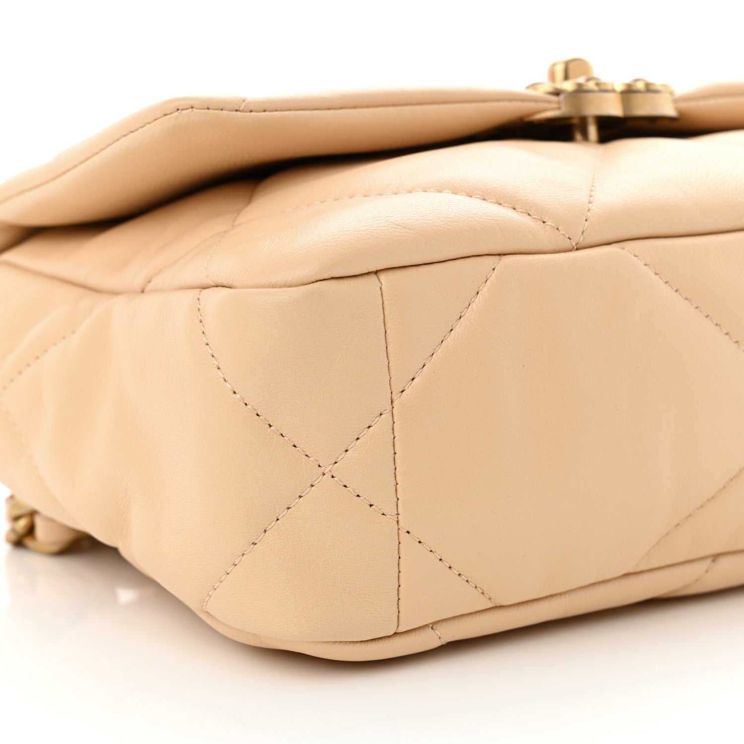 Shiny Goatskin Quilted Medium Chanel 19 Flap Beige