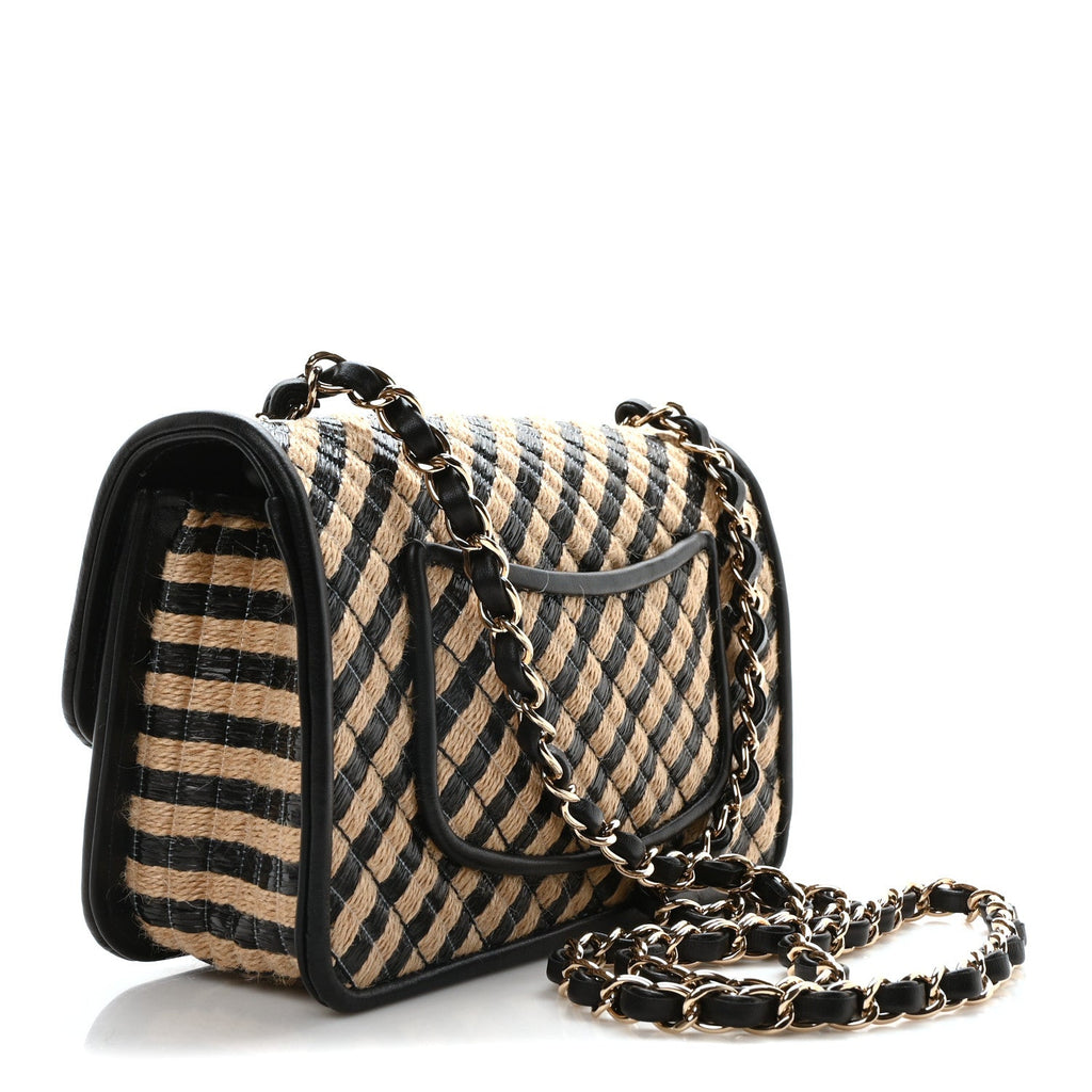 Raffia Jute Striped Small Urban Jungle Single Flap Black Beige
