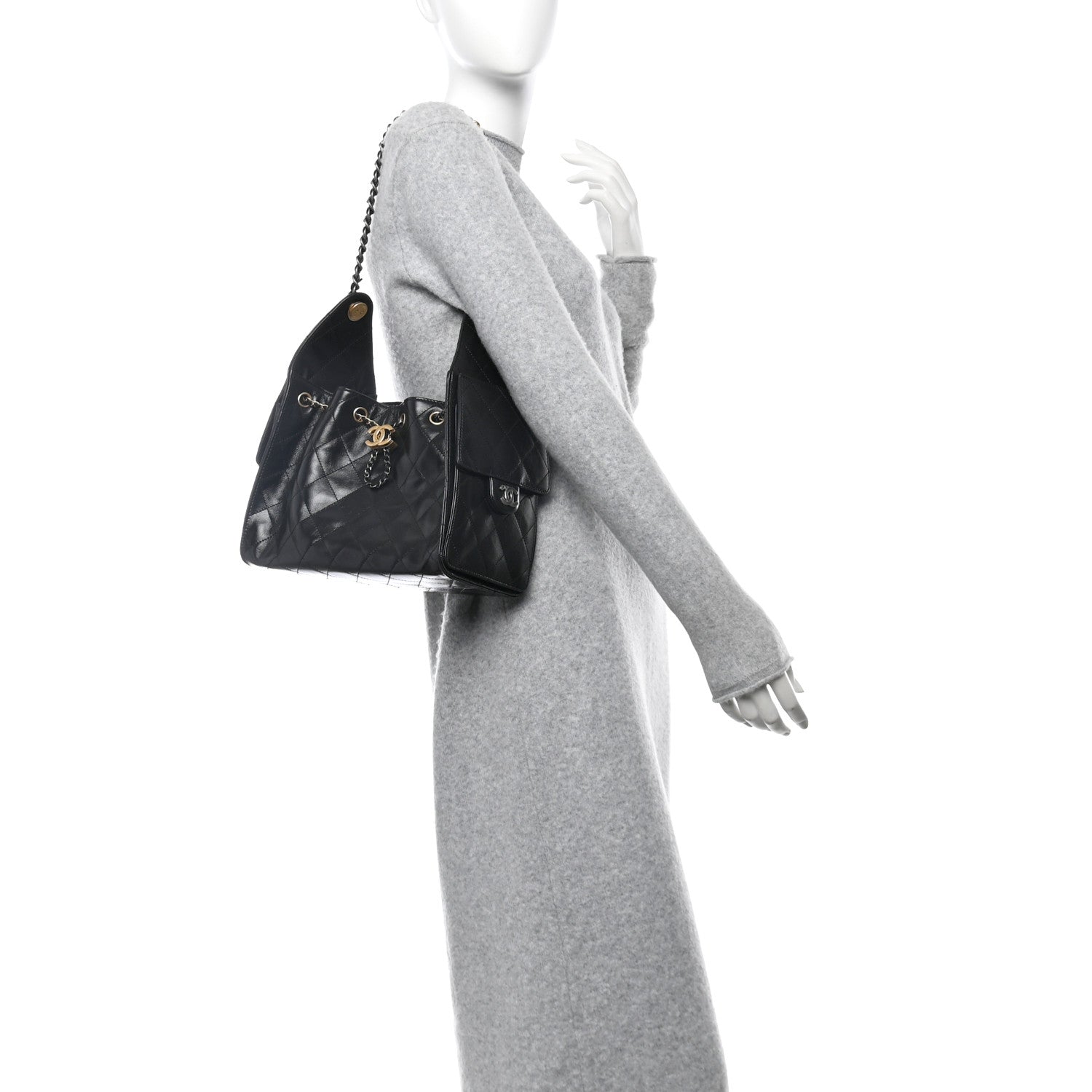 Shiny Crumpled Calfskin Quilted Small Chanel 25 Handbag Black