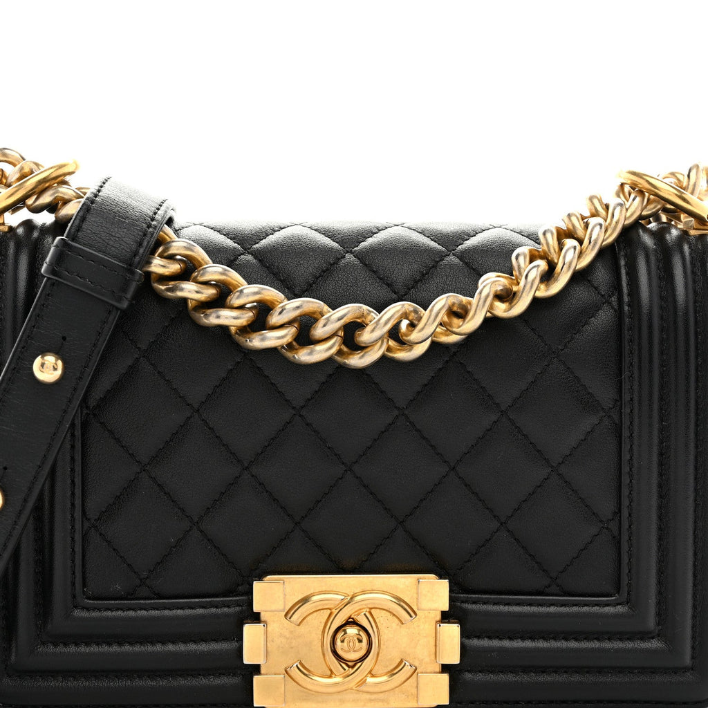 Lambskin Quilted Small Boy Flap Black