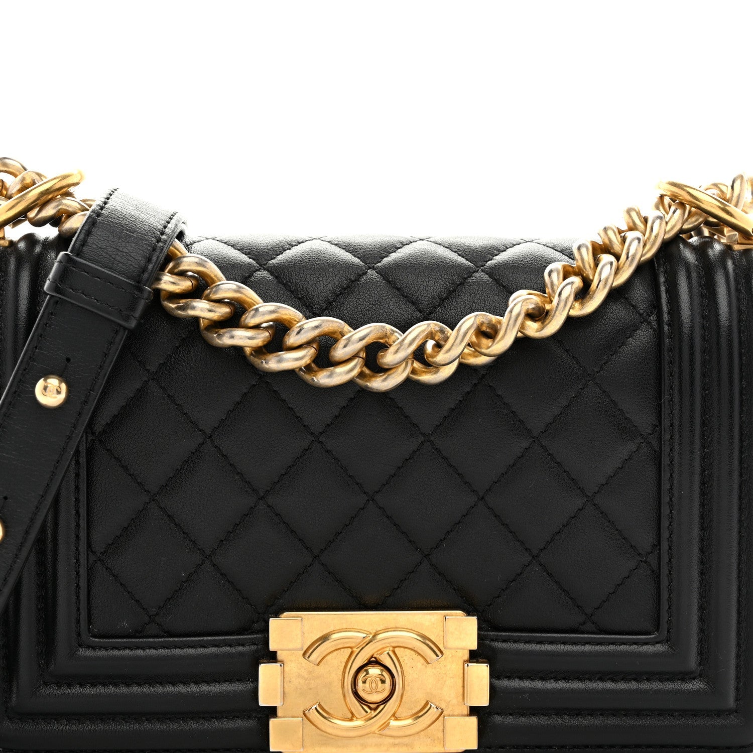 Lambskin Quilted Small Boy Flap Black
