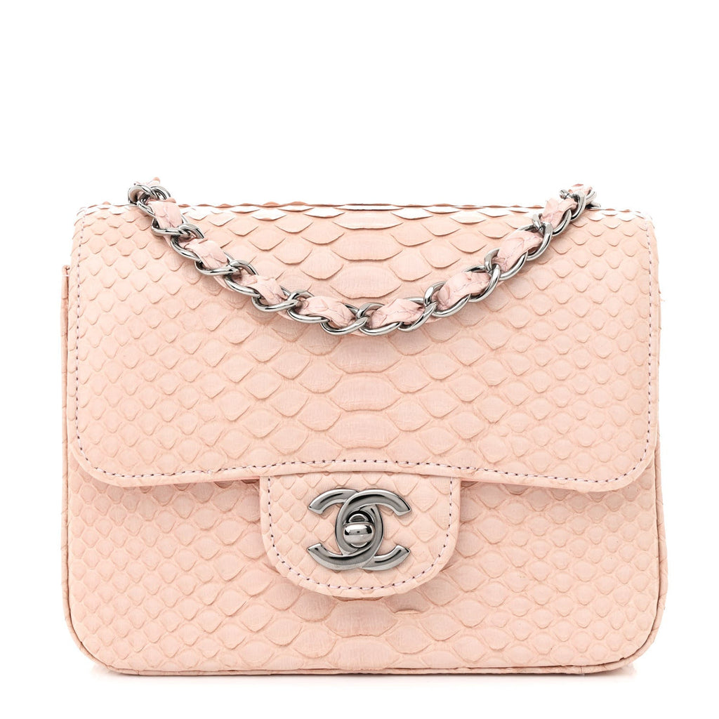Snakeskin Mini Square Flap Light Pink