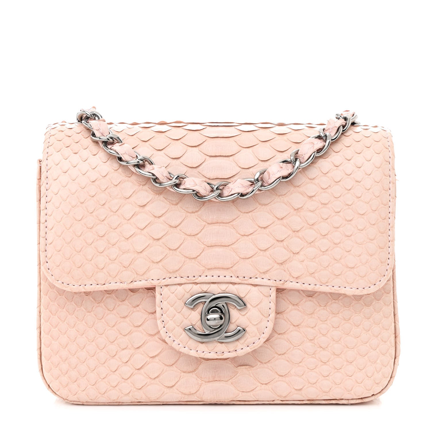 Snakeskin Mini Square Flap Light Pink