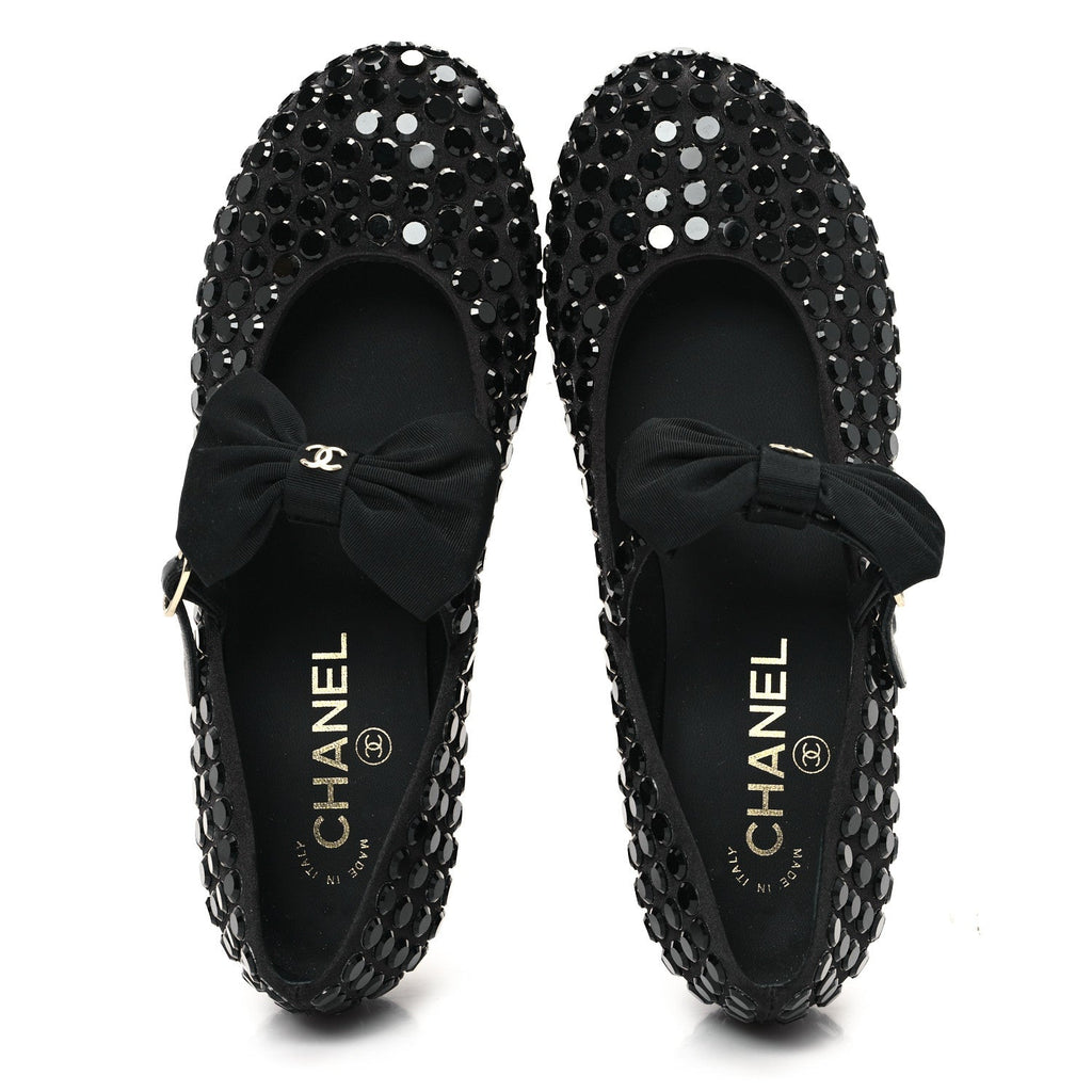 Satin Strass Bow Mary Jane Flats 37 Black