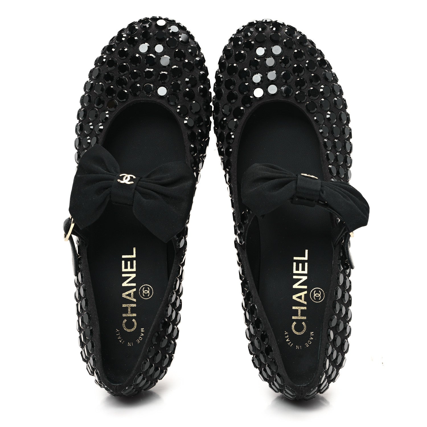 Satin Strass Bow Mary Jane Flats 37 Black