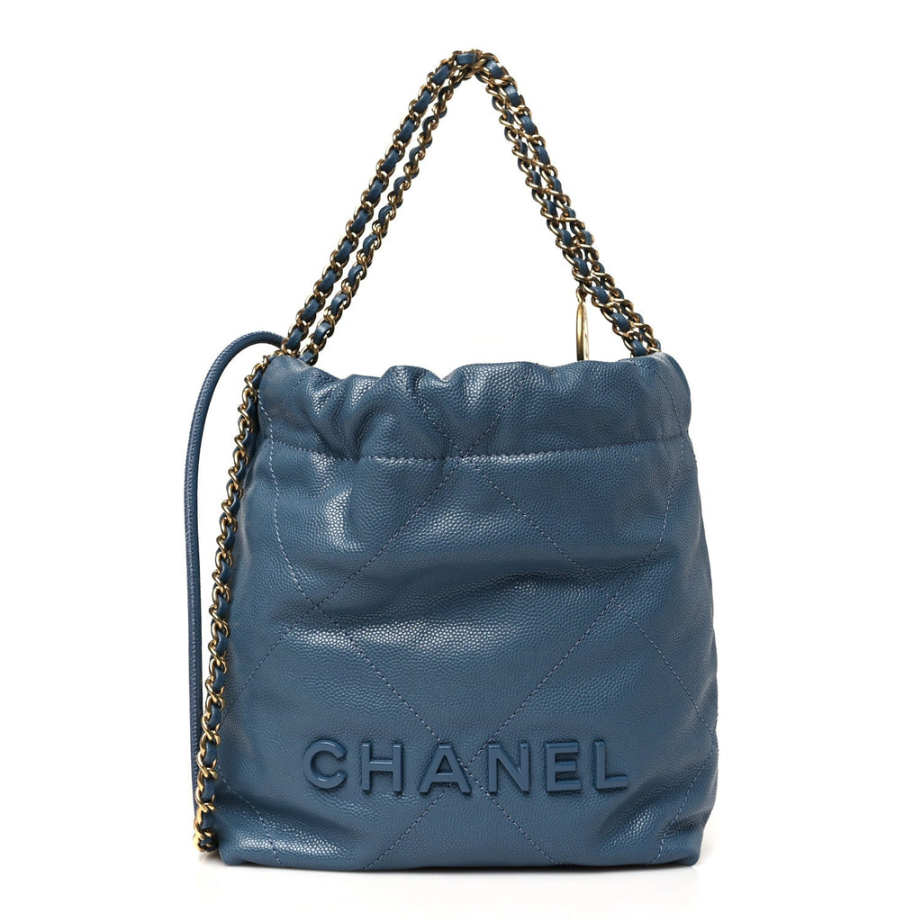 Shiny Caviar Quilted Monochrome Mini Chanel 22 Blue