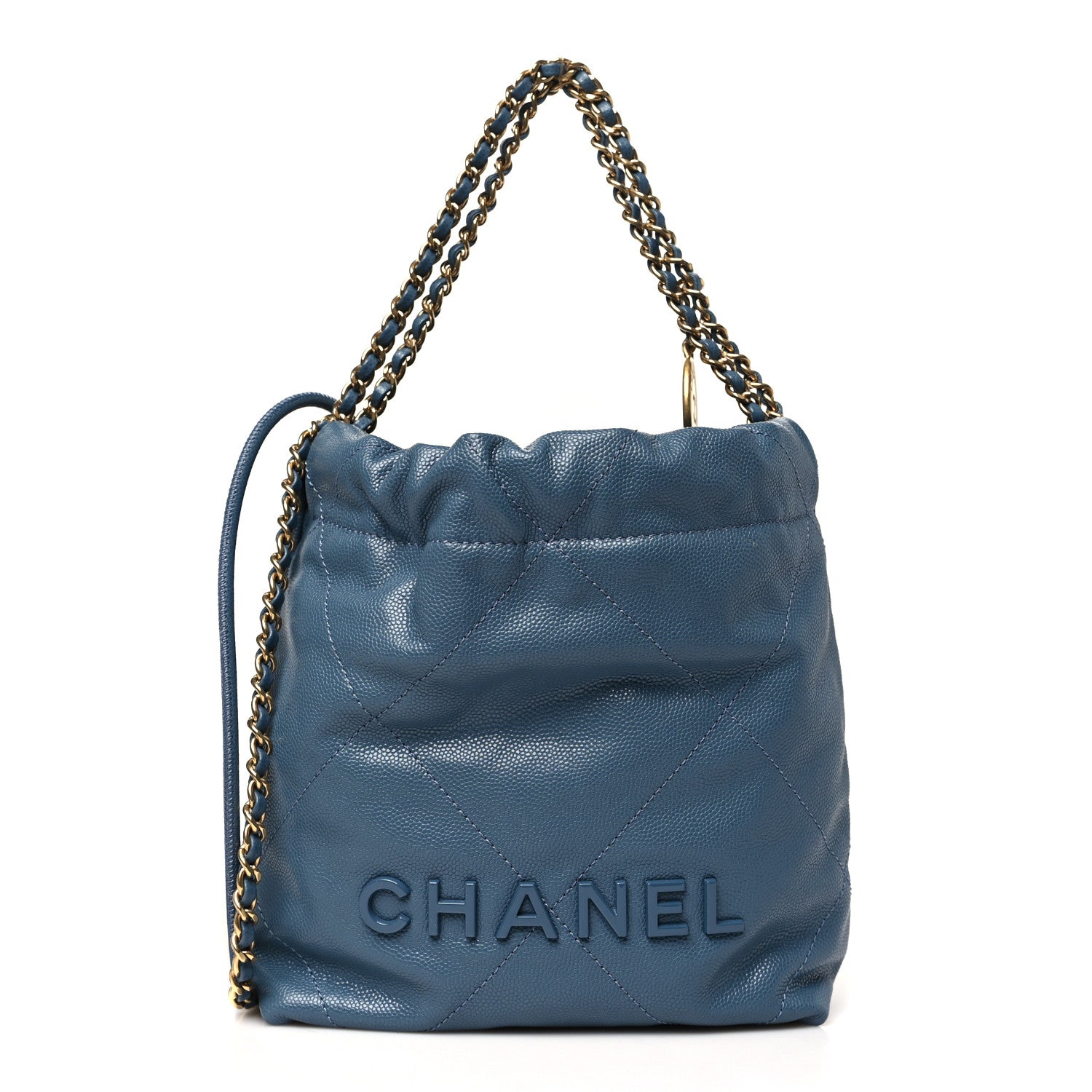 Shiny Caviar Quilted Monochrome Mini Chanel 22 Blue