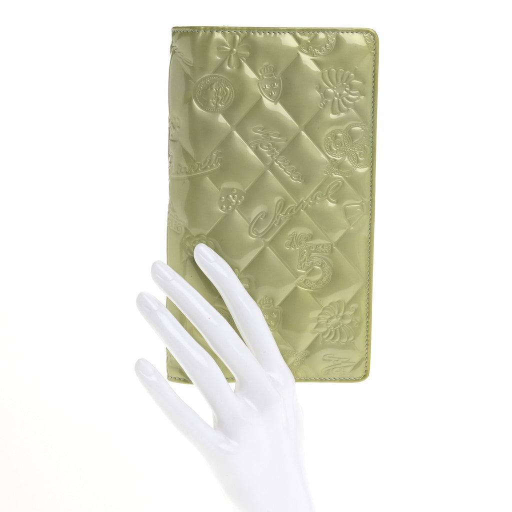 Patent Calfskin Lucky Symbols Yen Wallet Light Blue