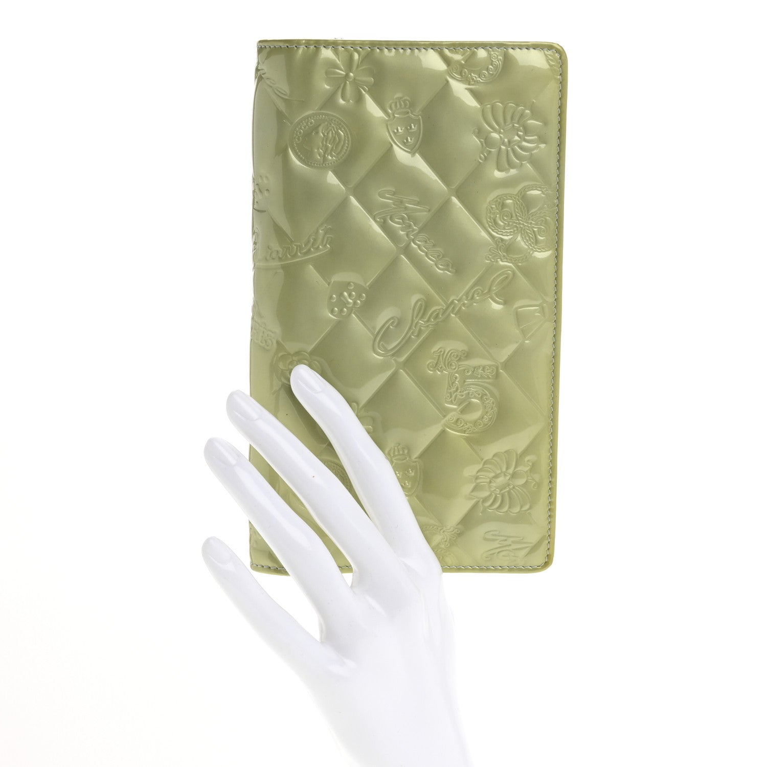 Patent Calfskin Lucky Symbols Yen Wallet Light Blue