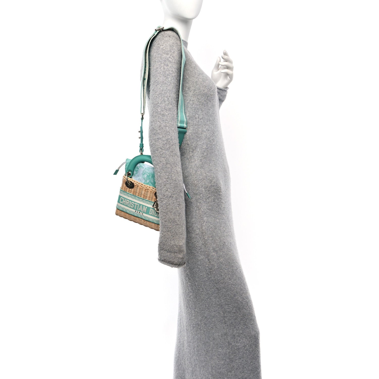 Wicker Oblique Mini Lady Dior Bag Aquamarina