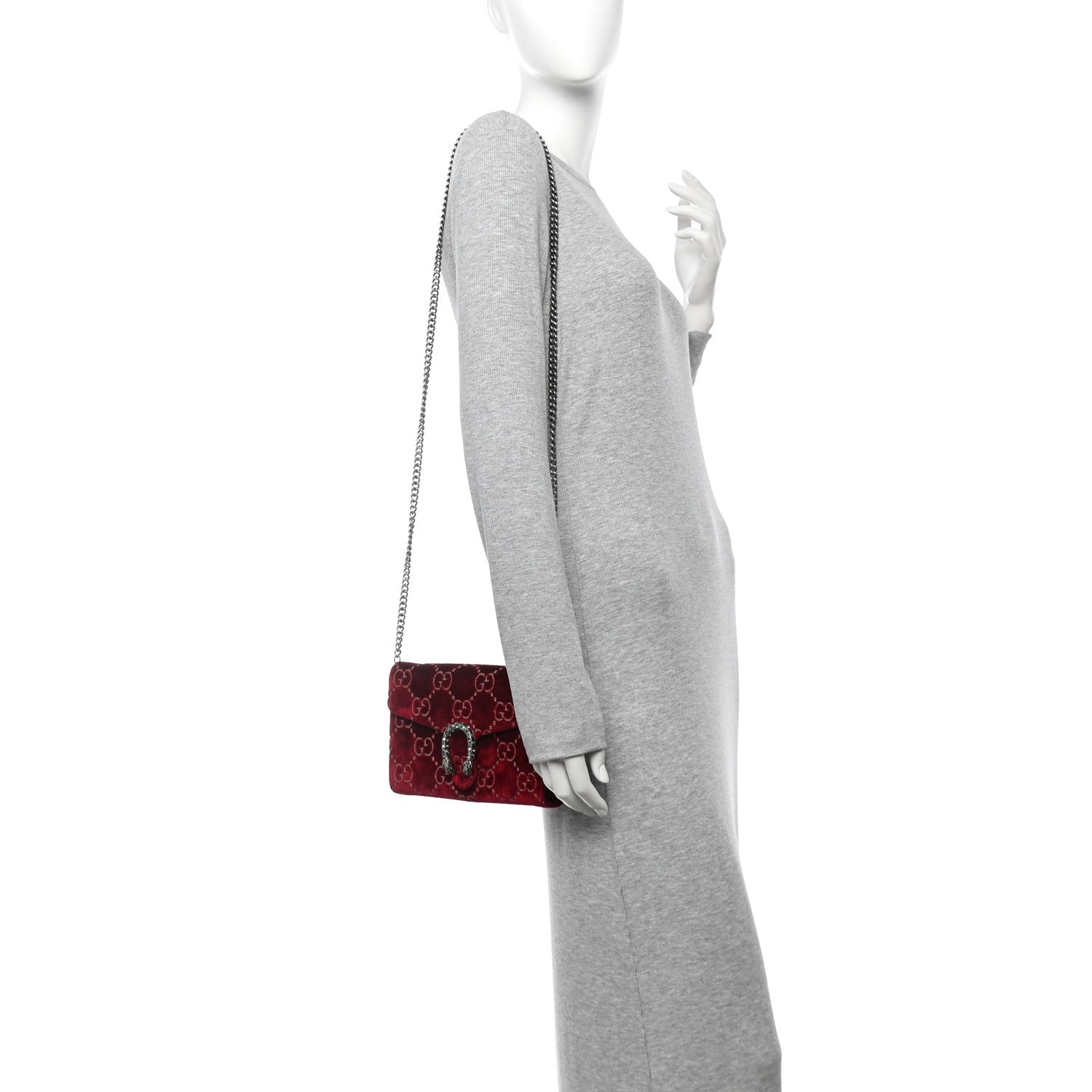 Velvet GG Monogram Mini Dionysus Chain Wallet Red Cipria